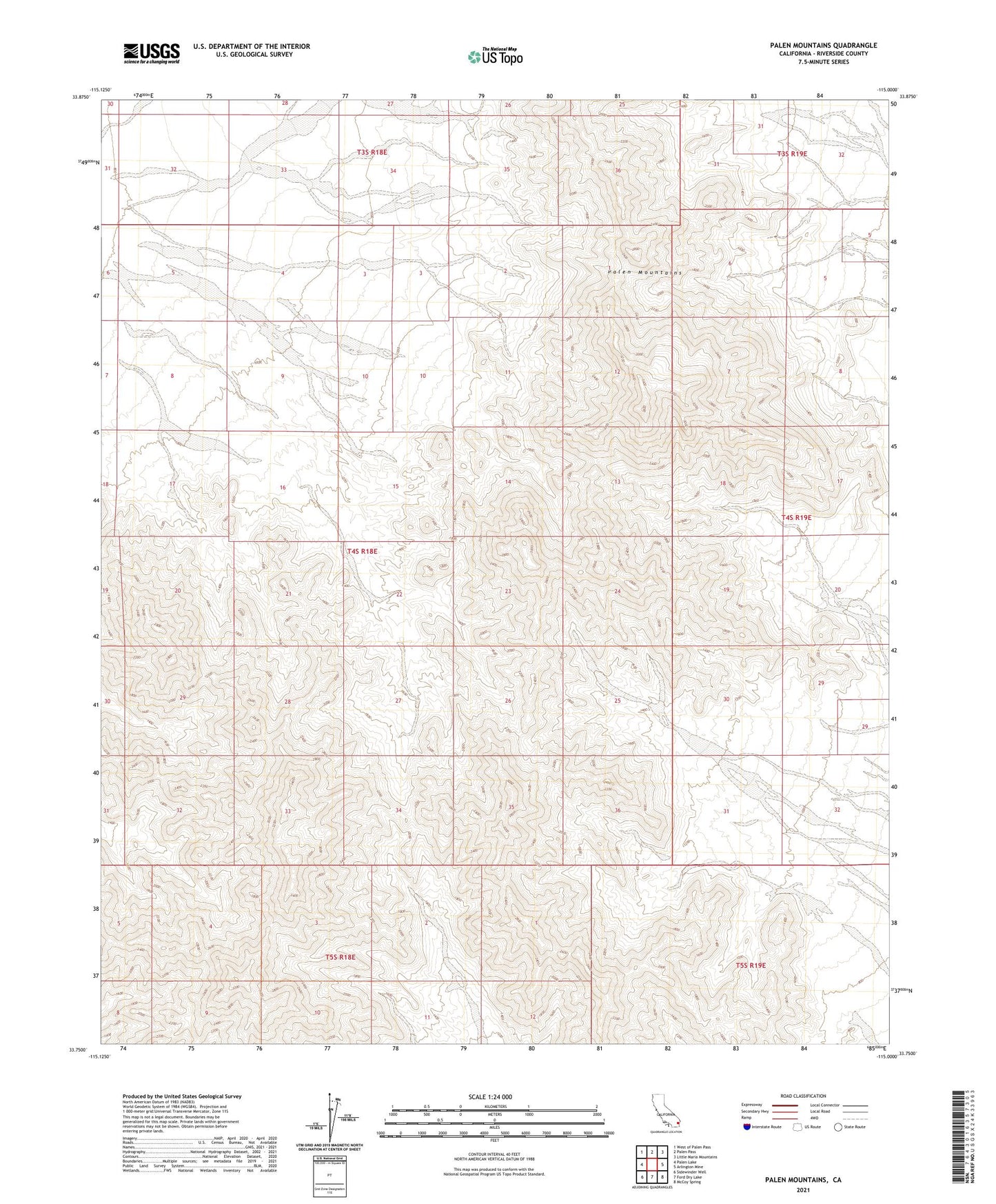 Palen Mountains California US Topo Map Image