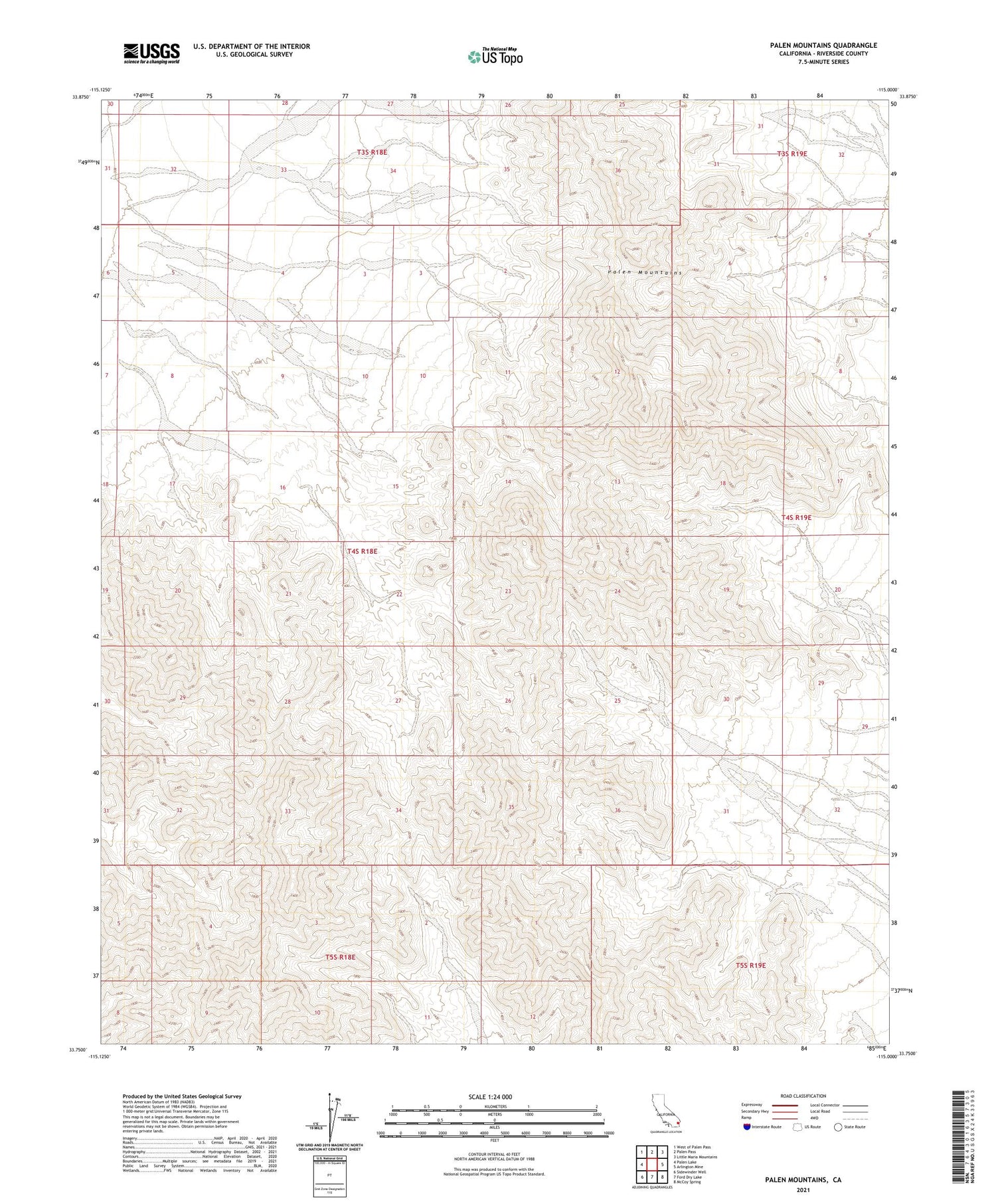 Palen Mountains California US Topo Map Image