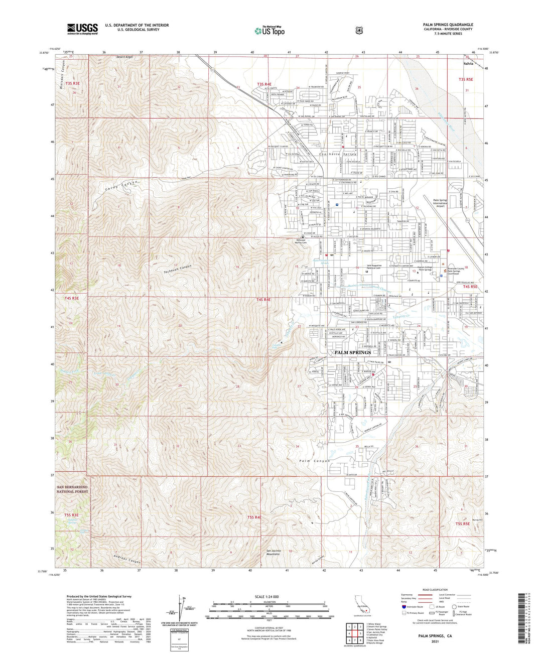 Palm Springs California US Topo Map, image size:1080x1305