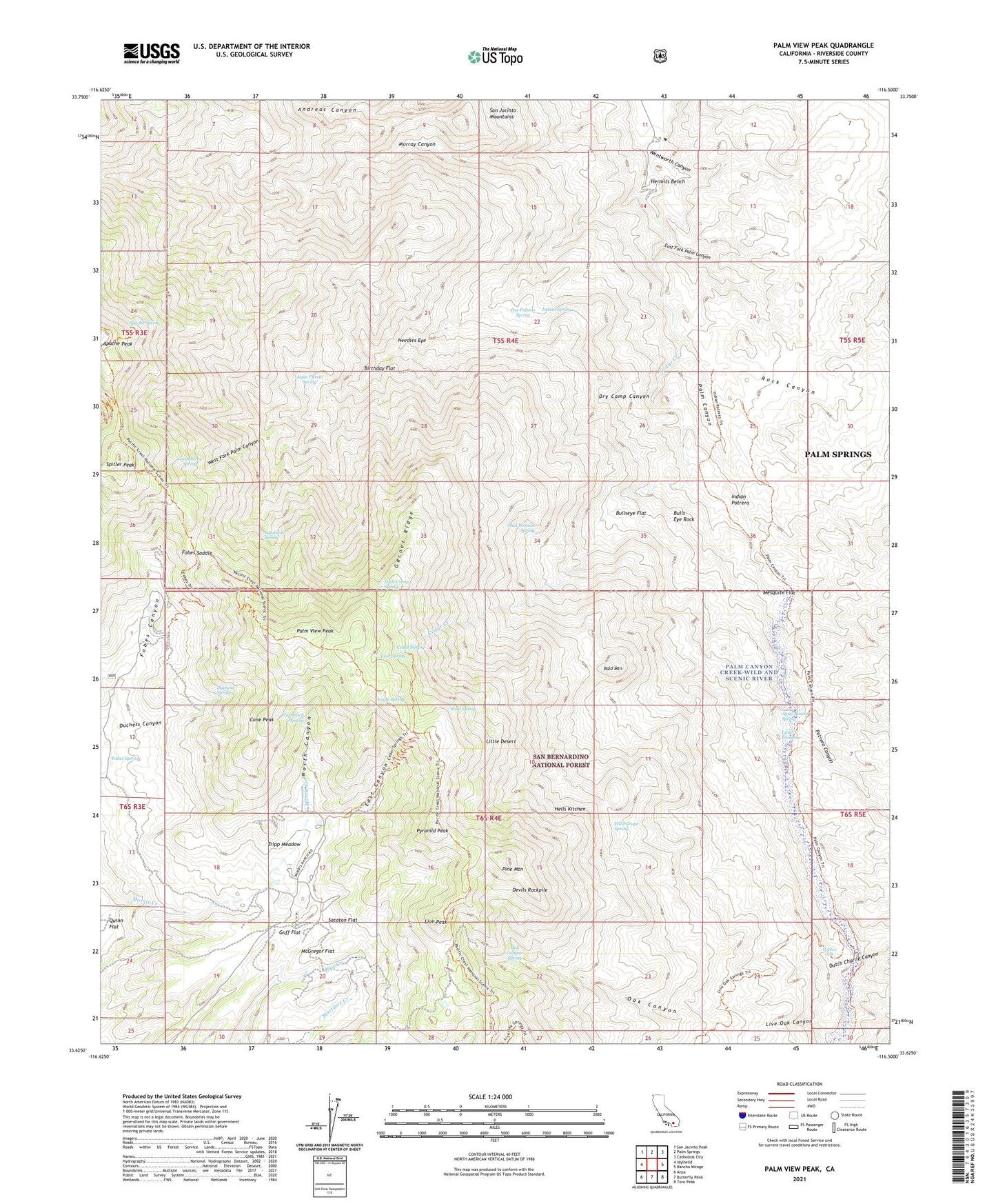 Palm View Peak California US Topo Map Image
