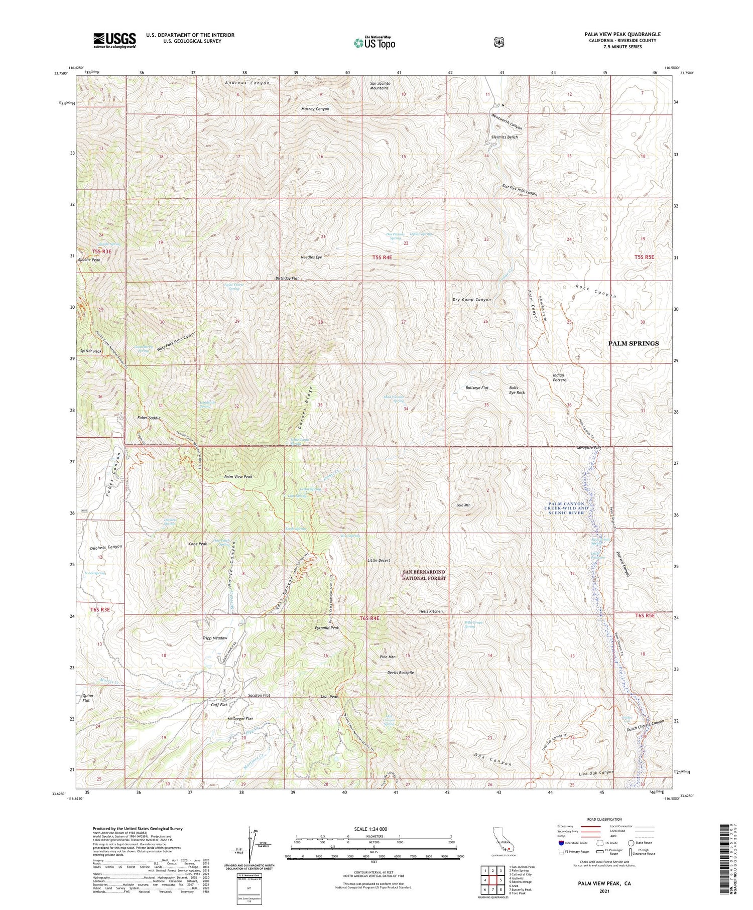 Palm View Peak California US Topo Map Image