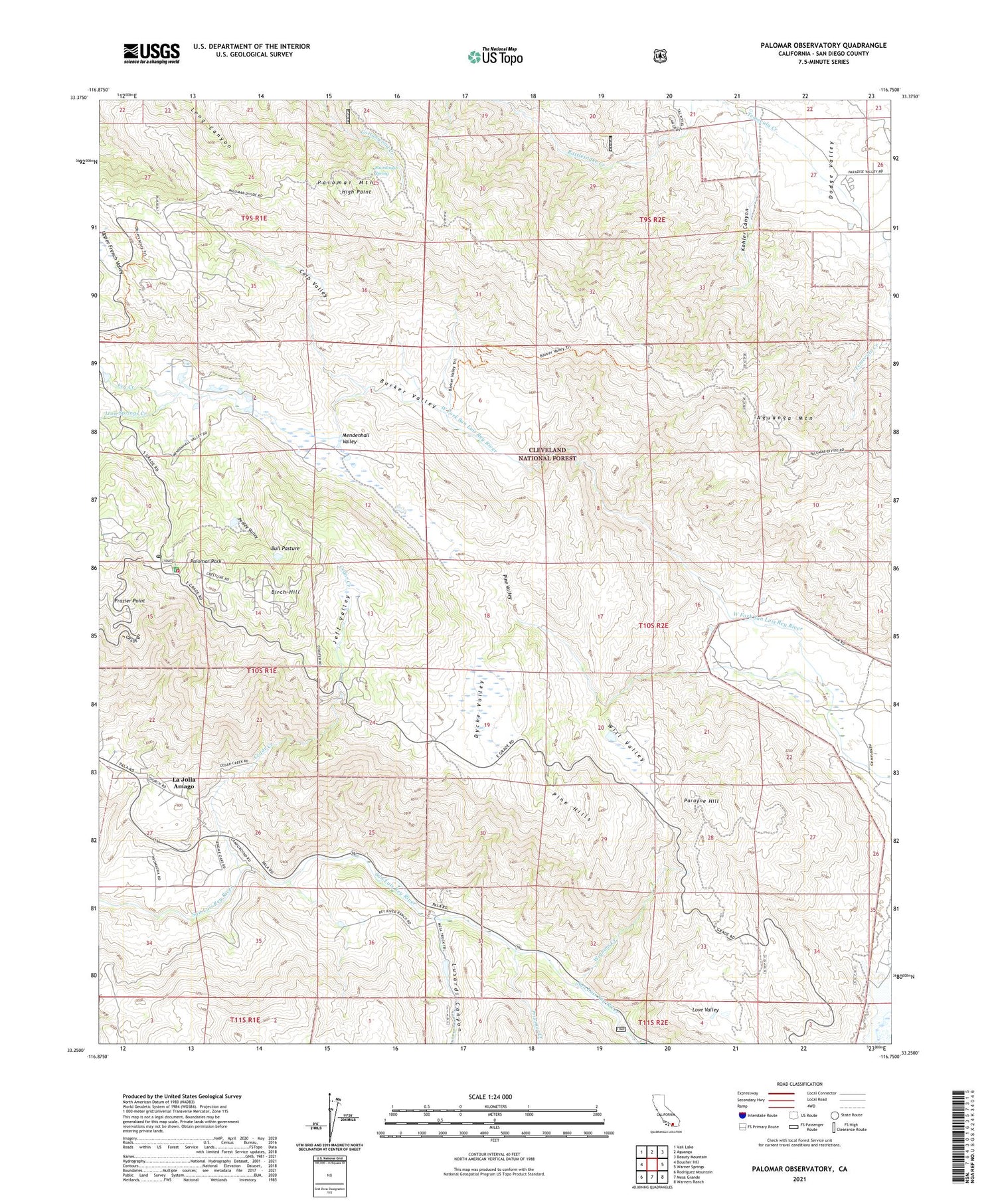 Palomar Observatory California US Topo Map Image