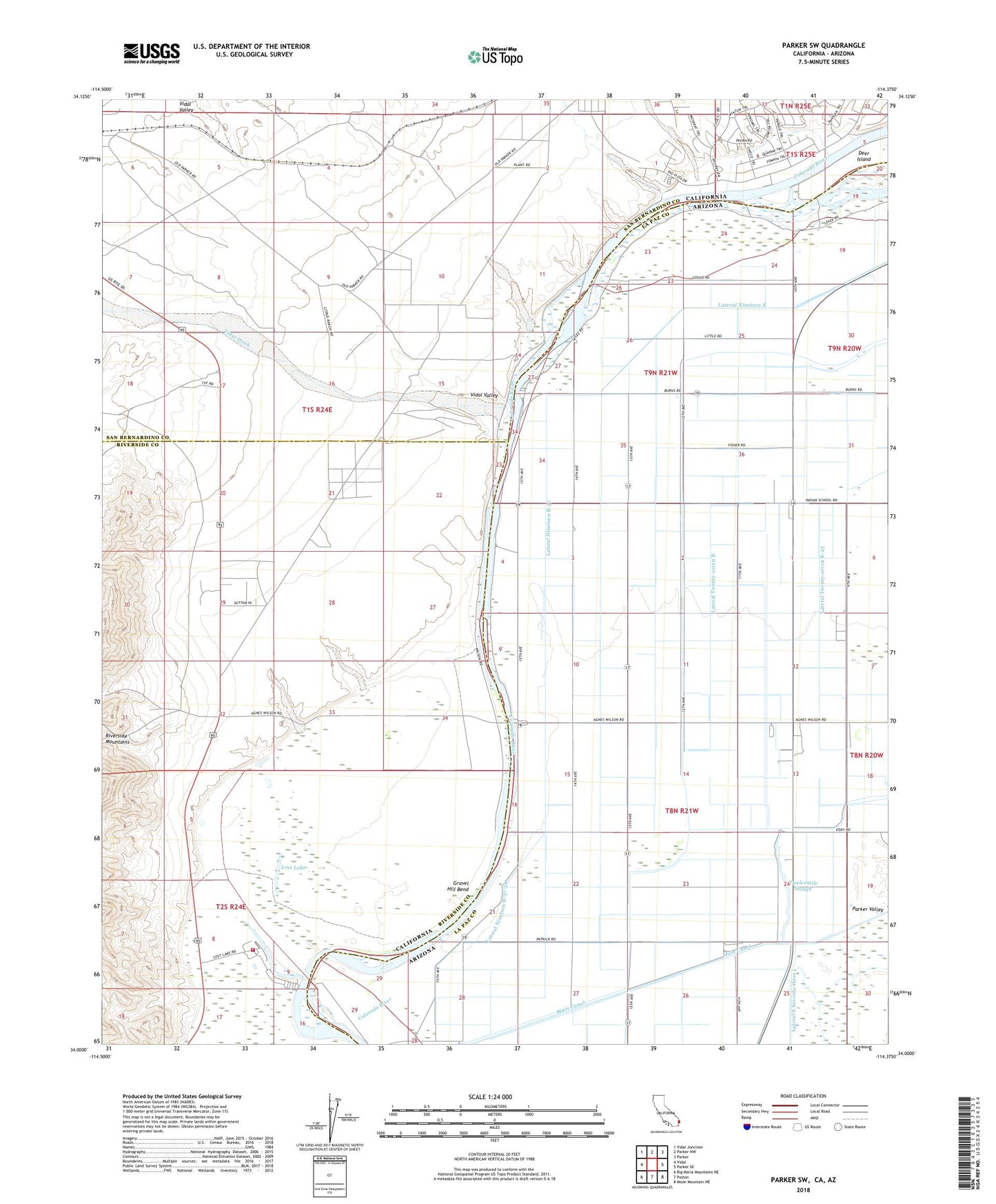 Parker SW California US Topo Map Image