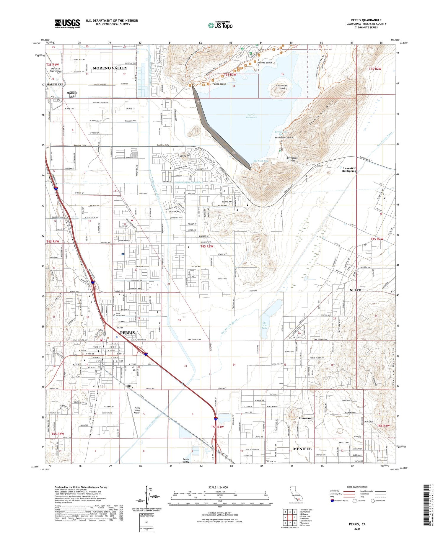 Perris California US Topo Map Image