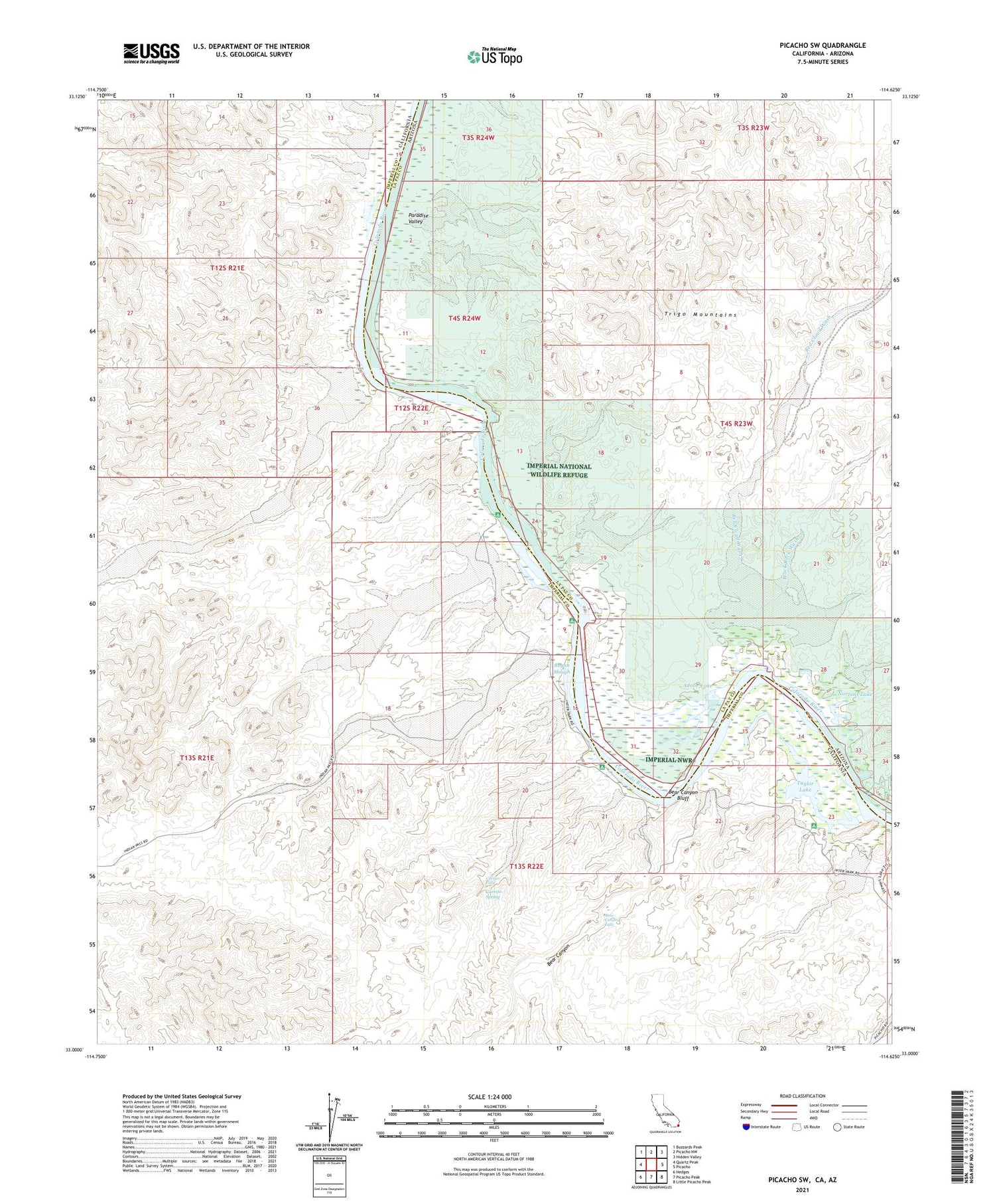 Picacho SW California US Topo Map Image