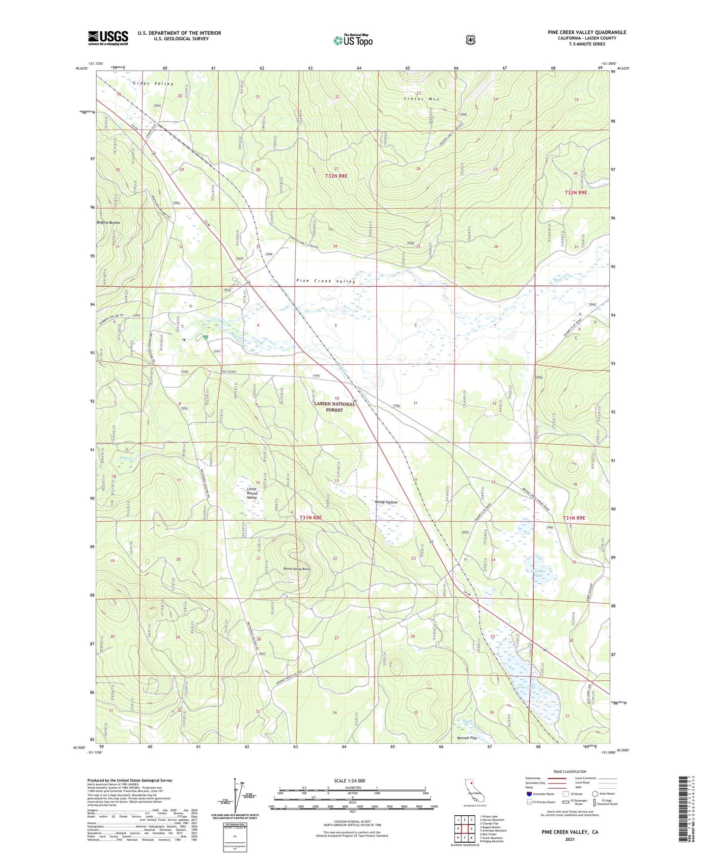 Pine Creek Valley California US Topo Map Image