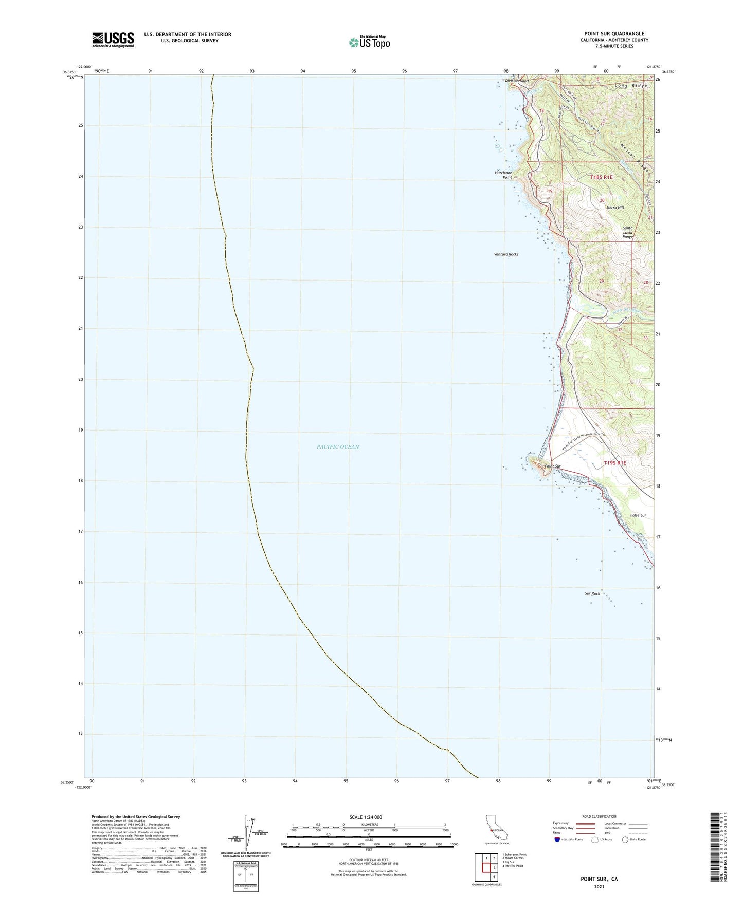 Point Sur California US Topo Map Image