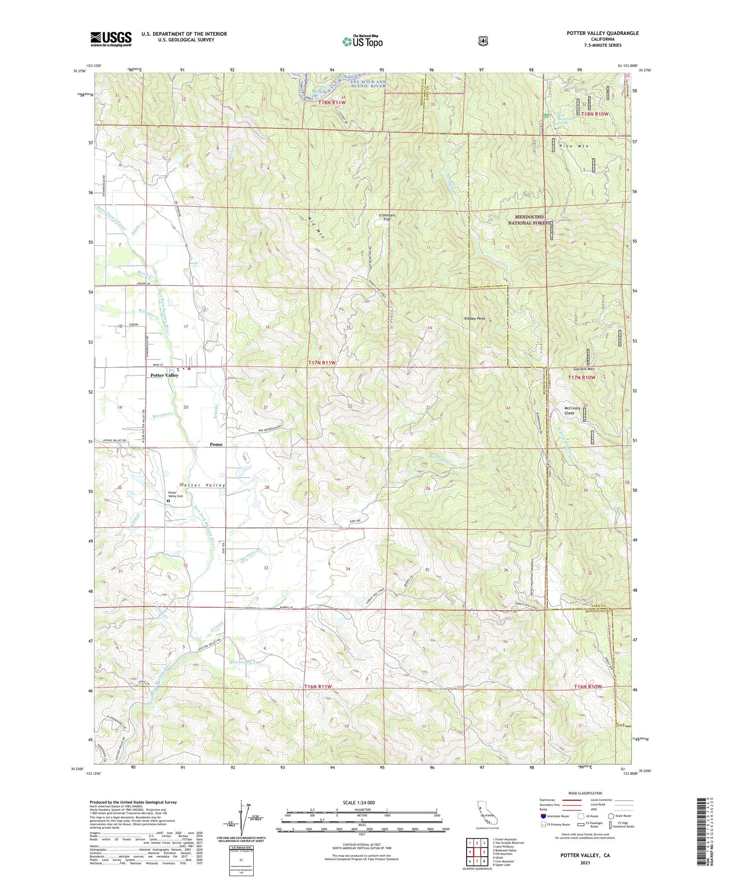 Potter Valley California US Topo Map Image