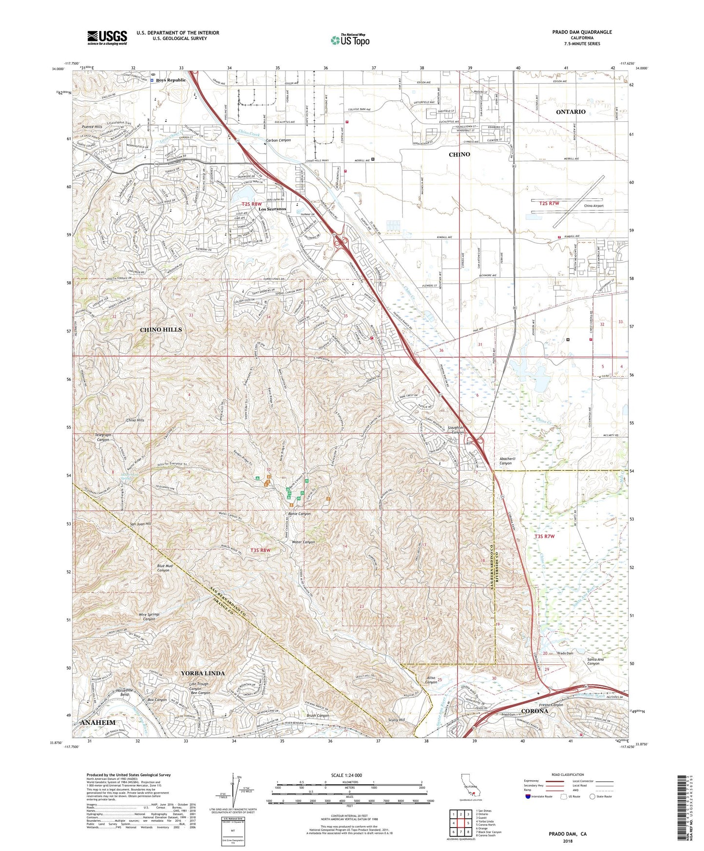 Prado Dam California US Topo Map Image