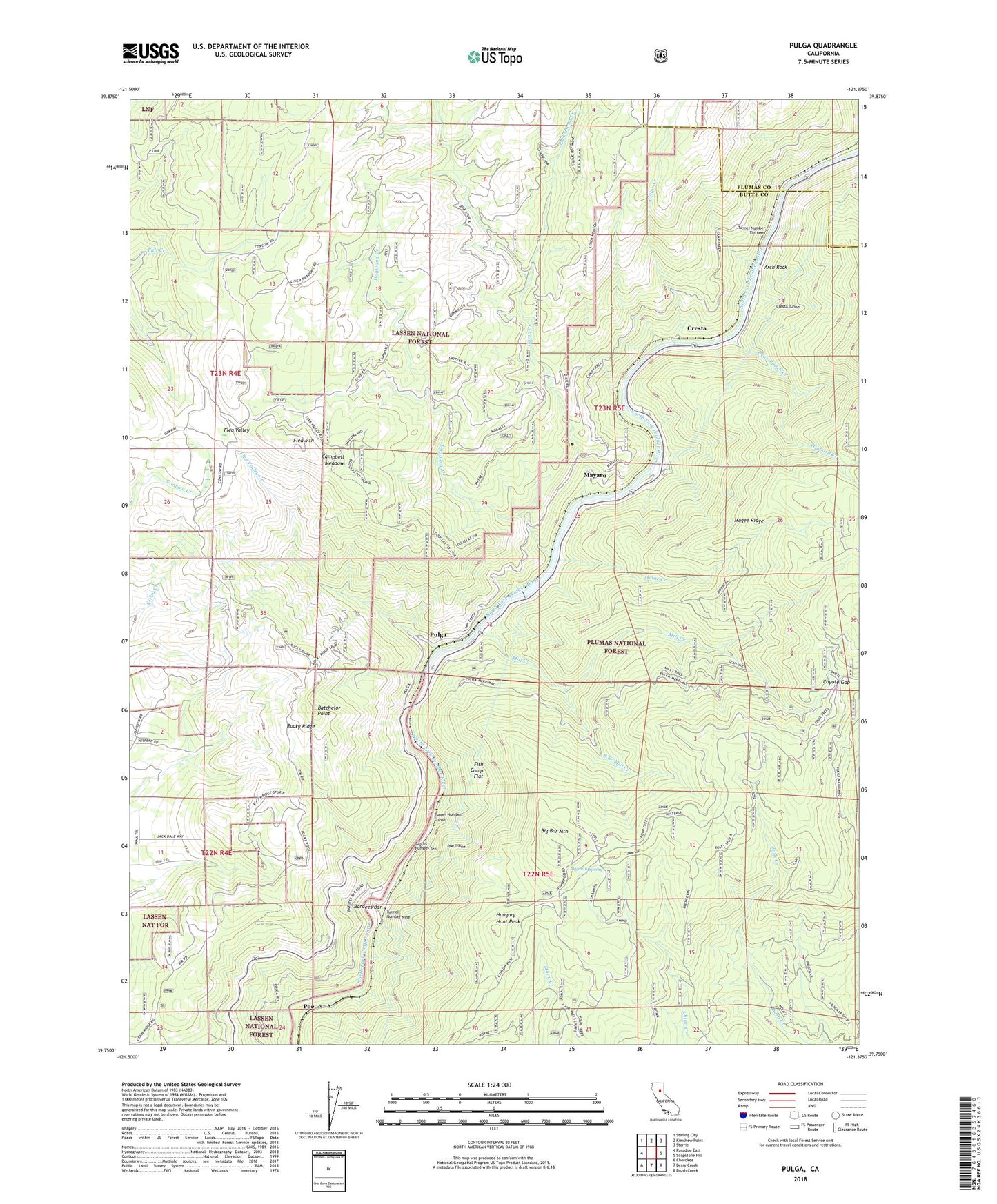 Pulga California US Topo Map Image