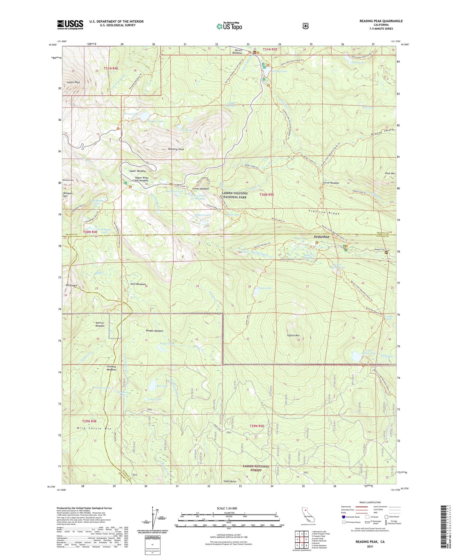 Reading Peak California US Topo Map Image