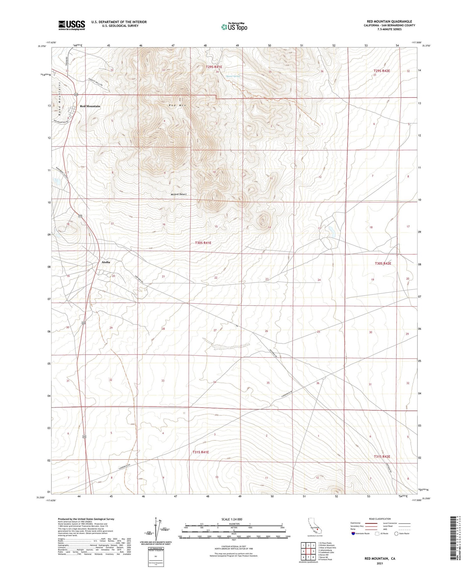 Red Mountain California US Topo Map Image