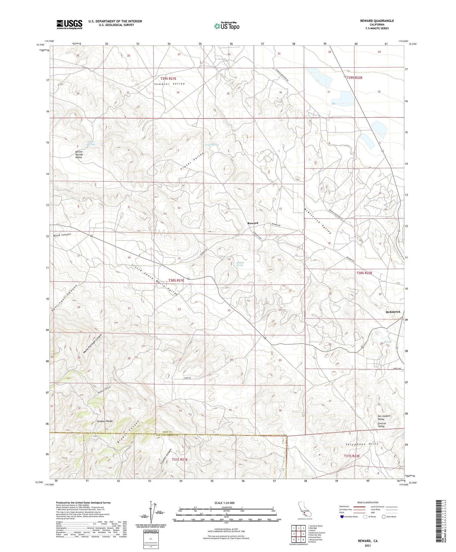 Reward California US Topo Map Image