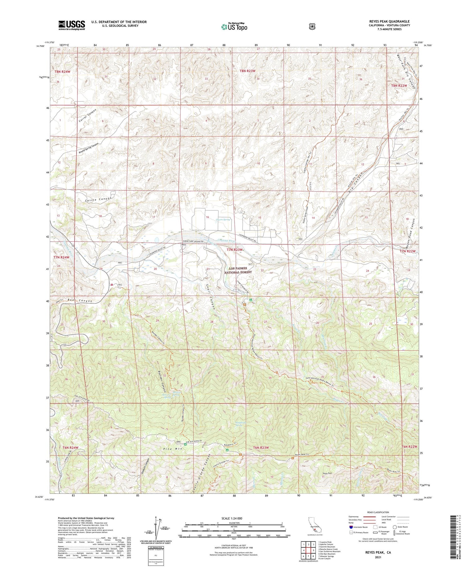 Reyes Peak California US Topo Map Image