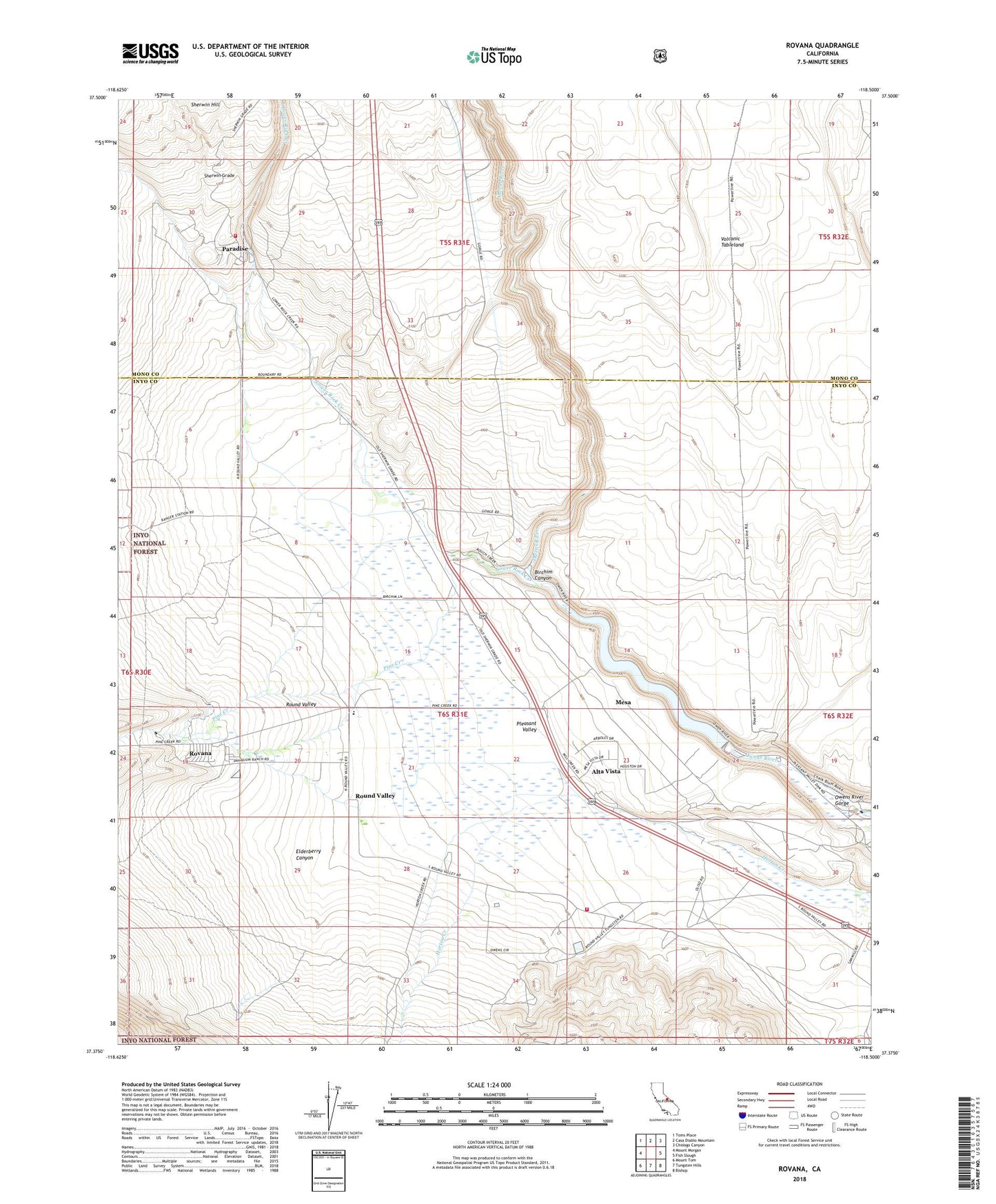 Rovana California US Topo Map Image