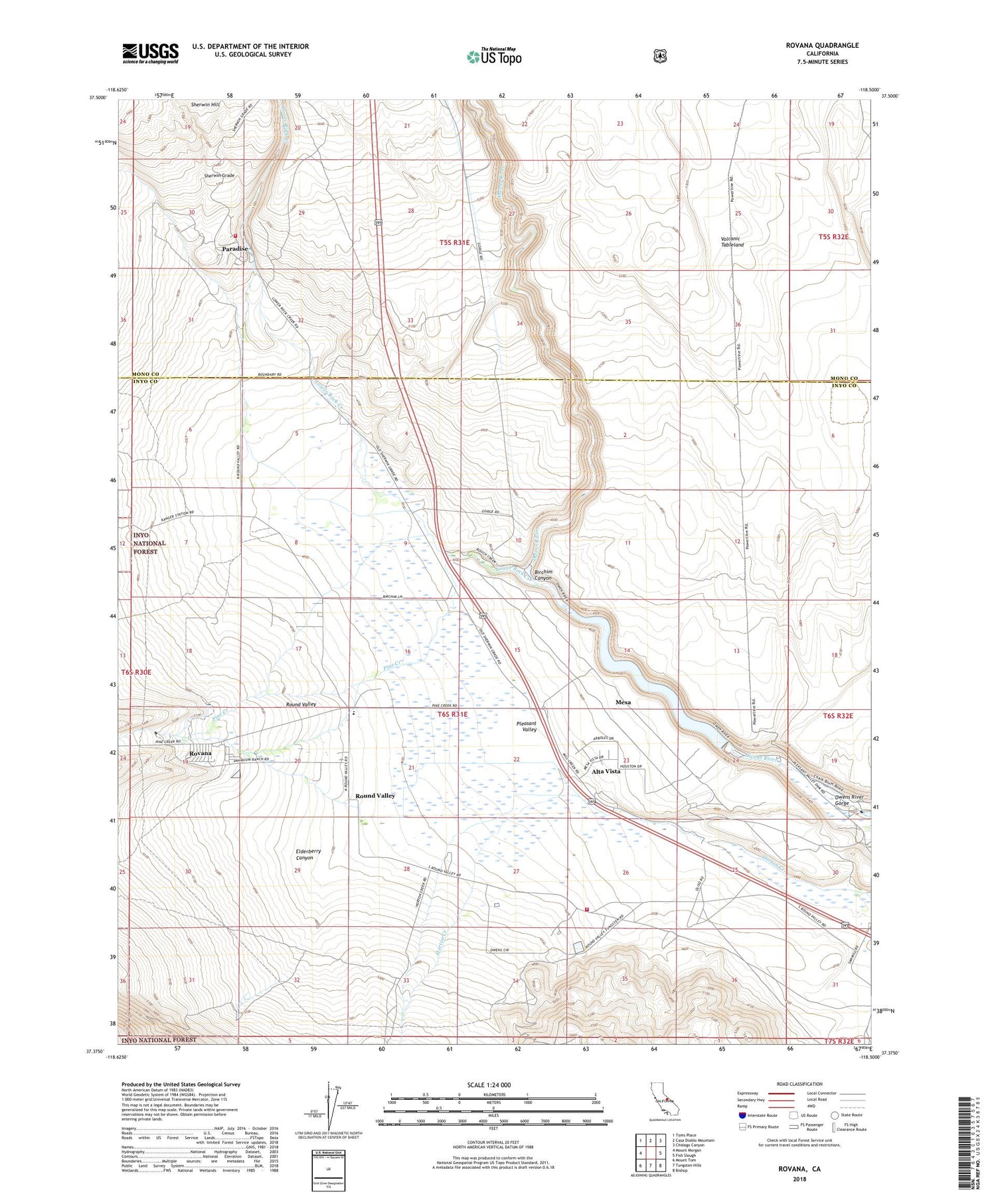 Rovana California US Topo Map Image