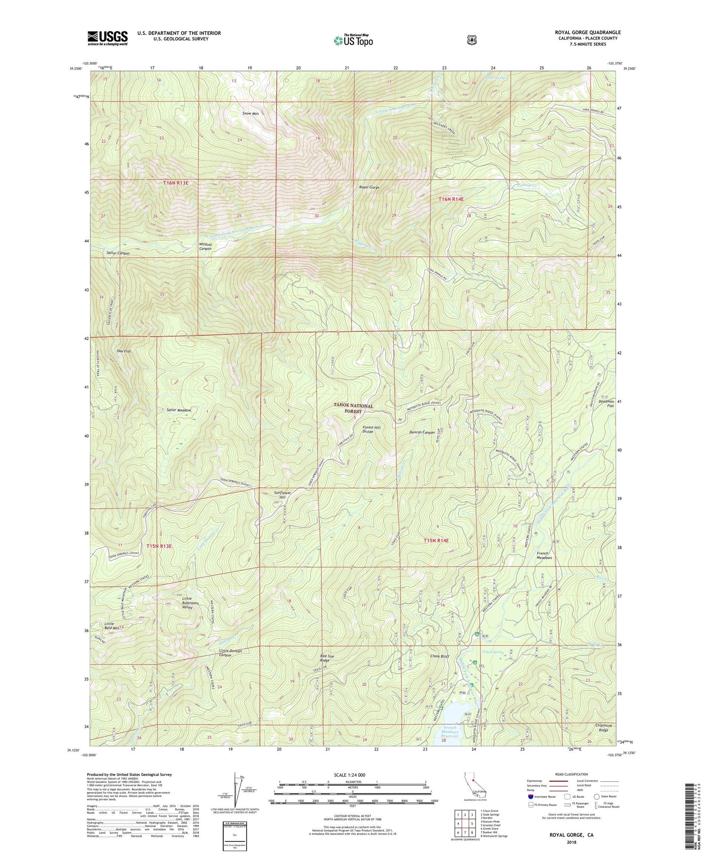 Royal Gorge California US Topo Map Image