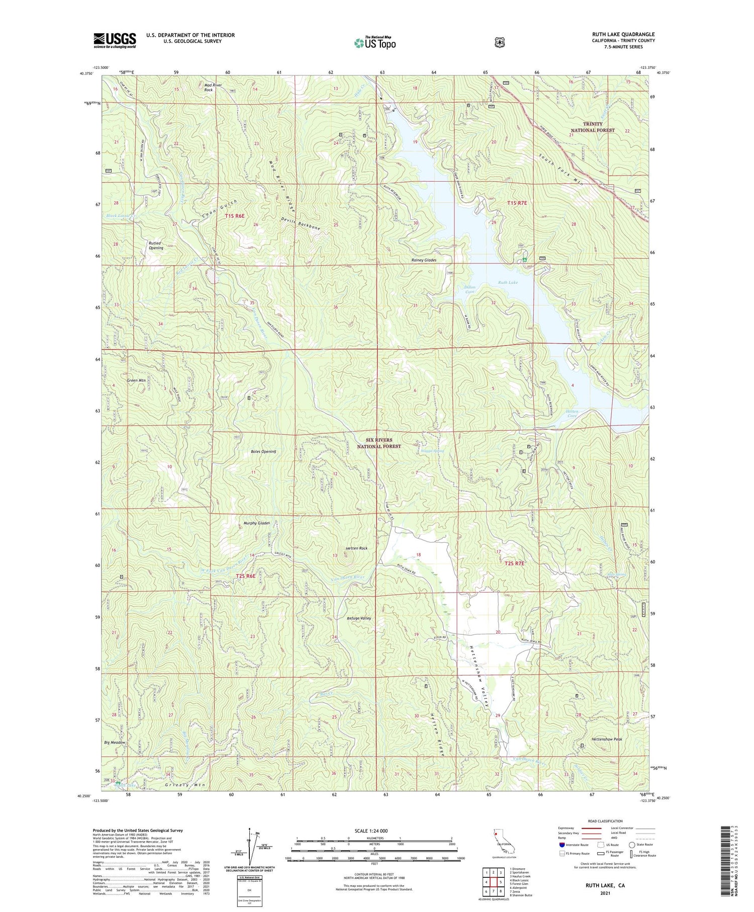 Ruth Lake California US Topo Map Image