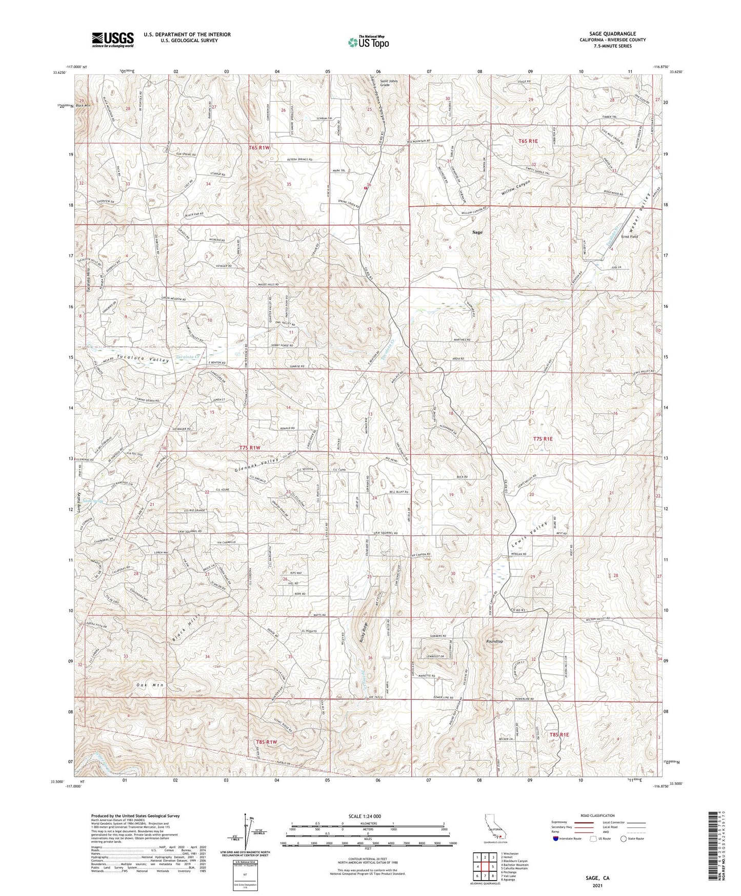 Sage California US Topo Map Image