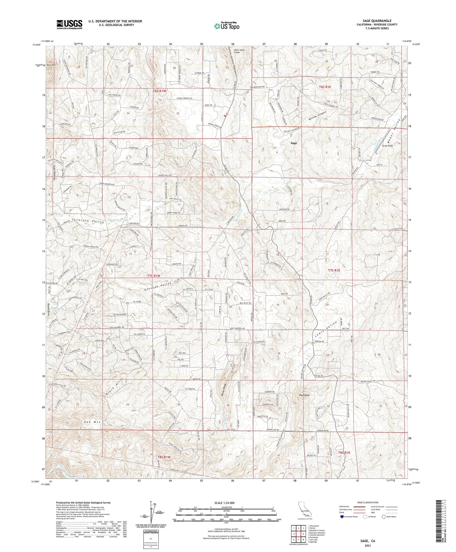 Sage California US Topo Map Image