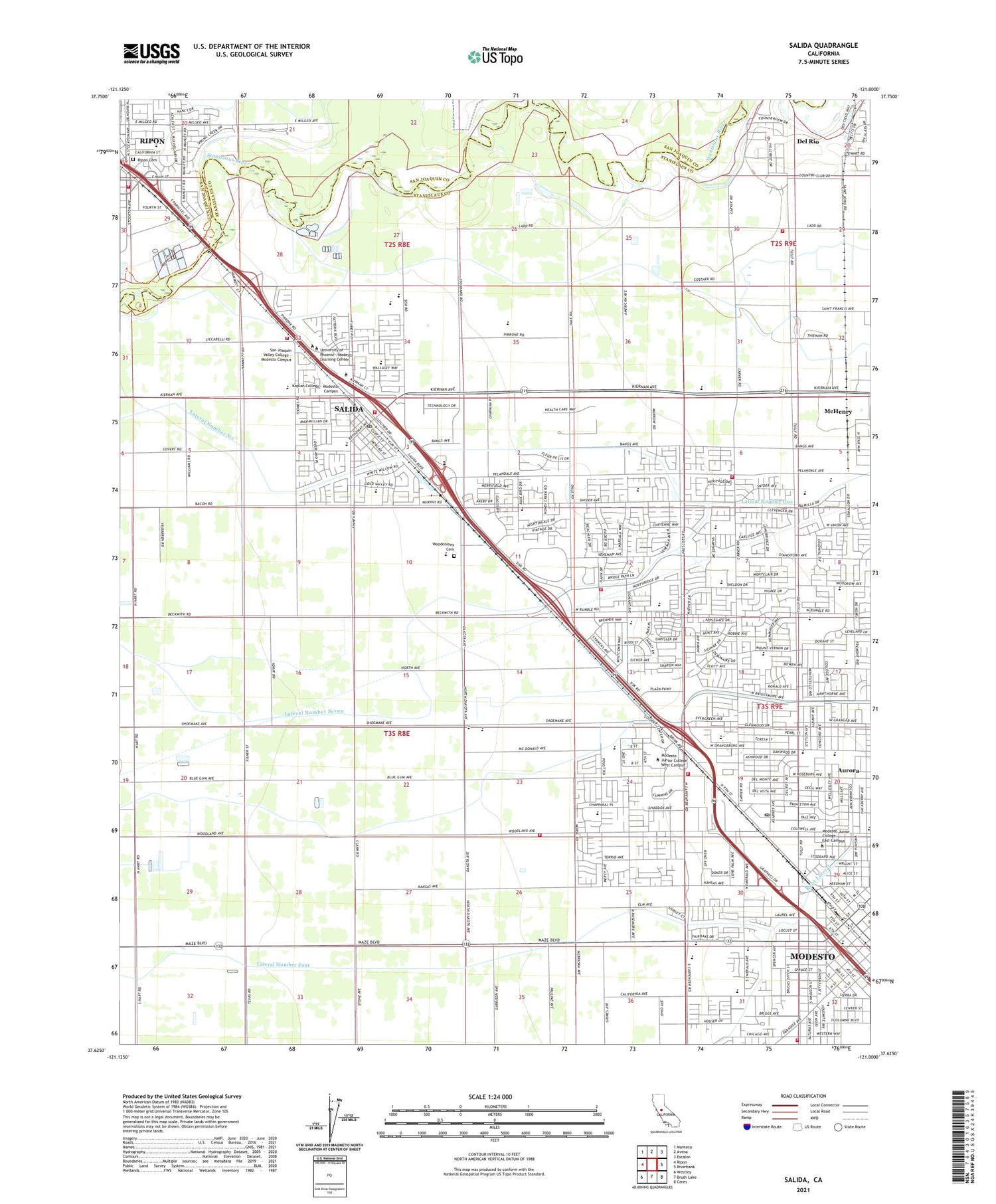 Salida California US Topo Map Image