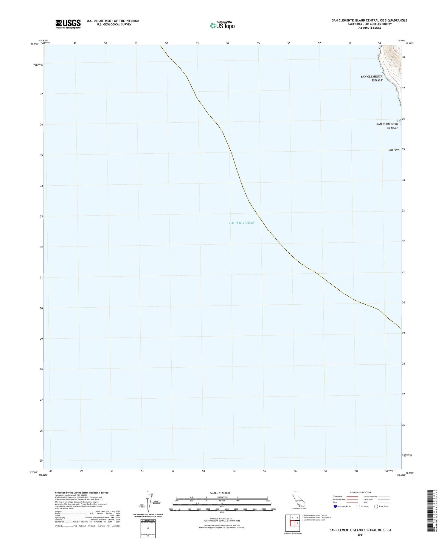 San Clemente Island Central OE S California US Topo Map Image