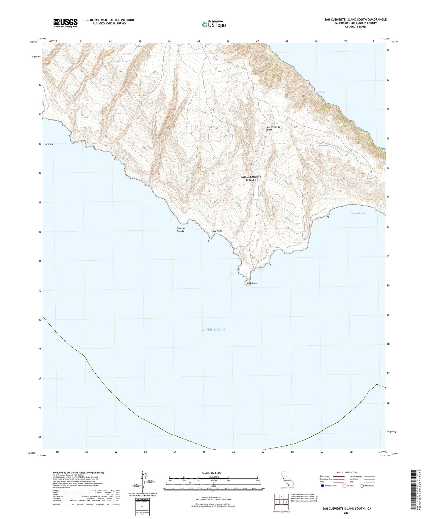 San Clemente Island South California US Topo Map Image