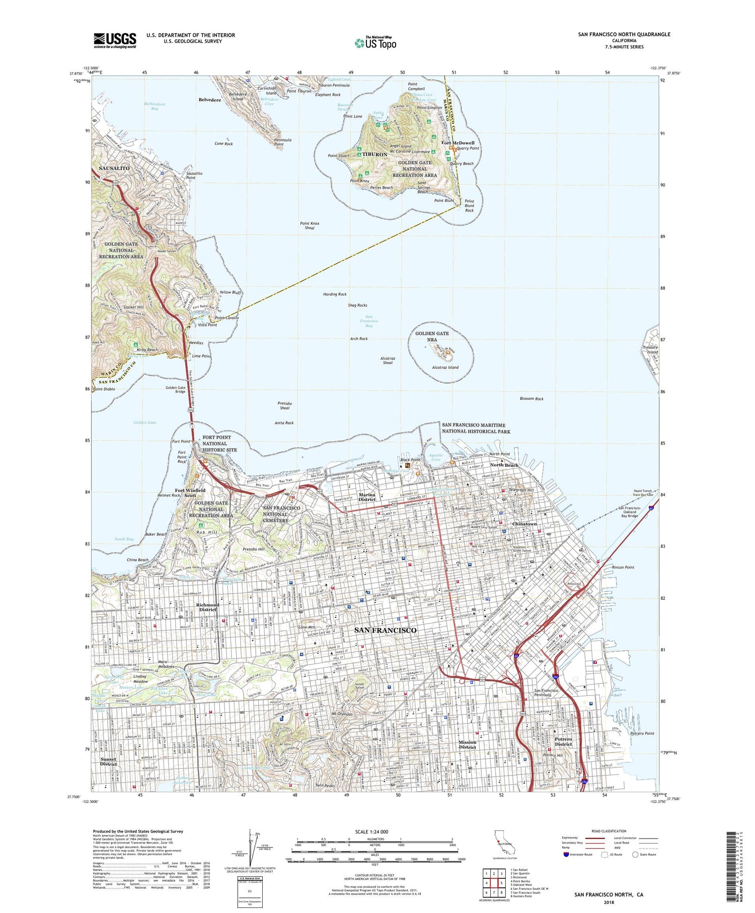 San Francisco North California US Topo Map Image