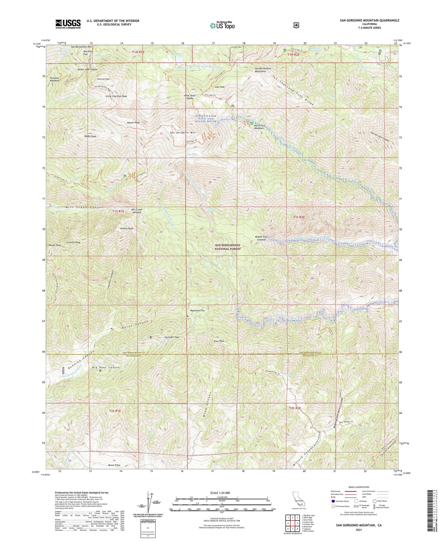 San Gorgonio Mountain California US Topo Map Image