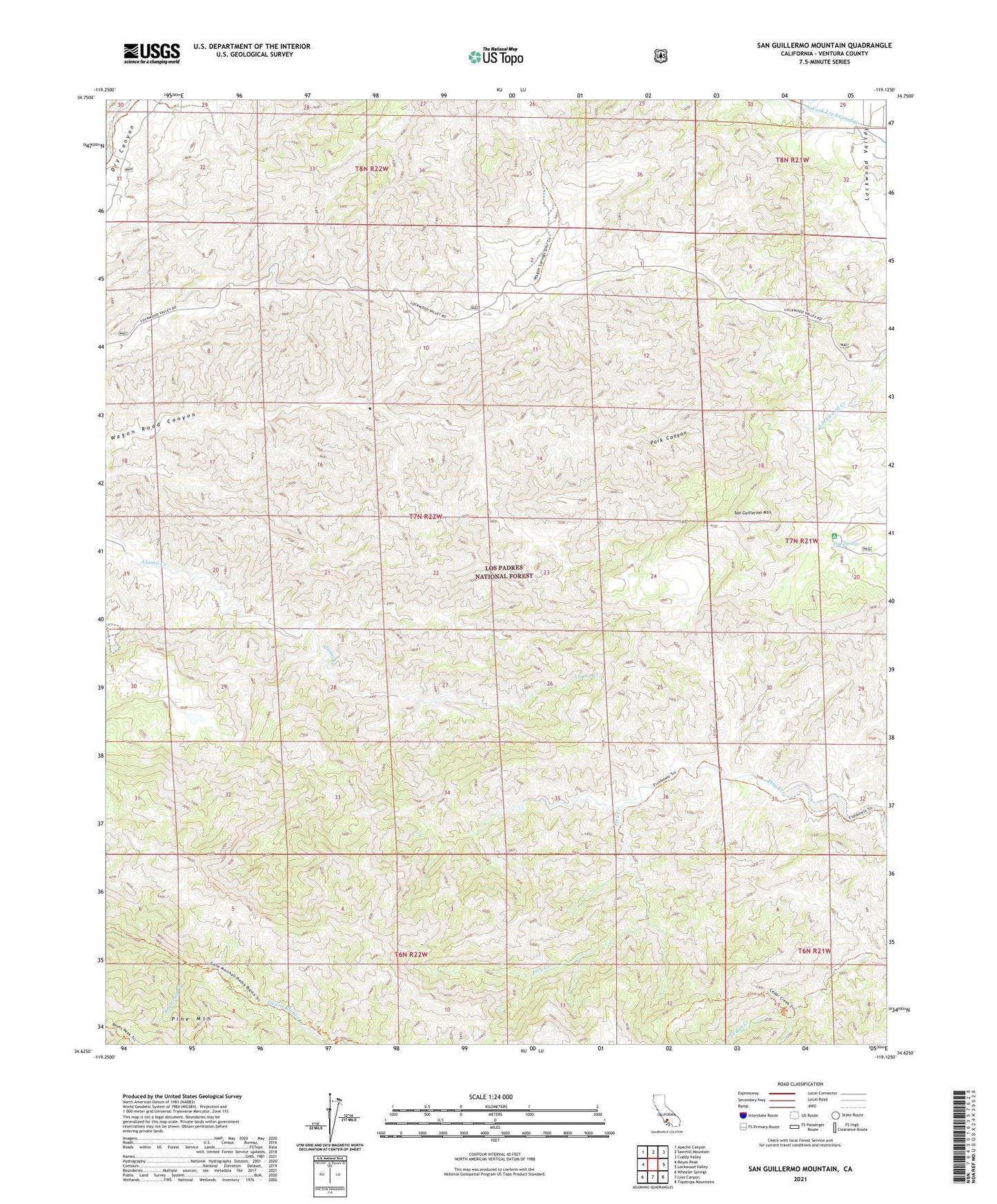 San Guillermo Mountain California US Topo Map Image