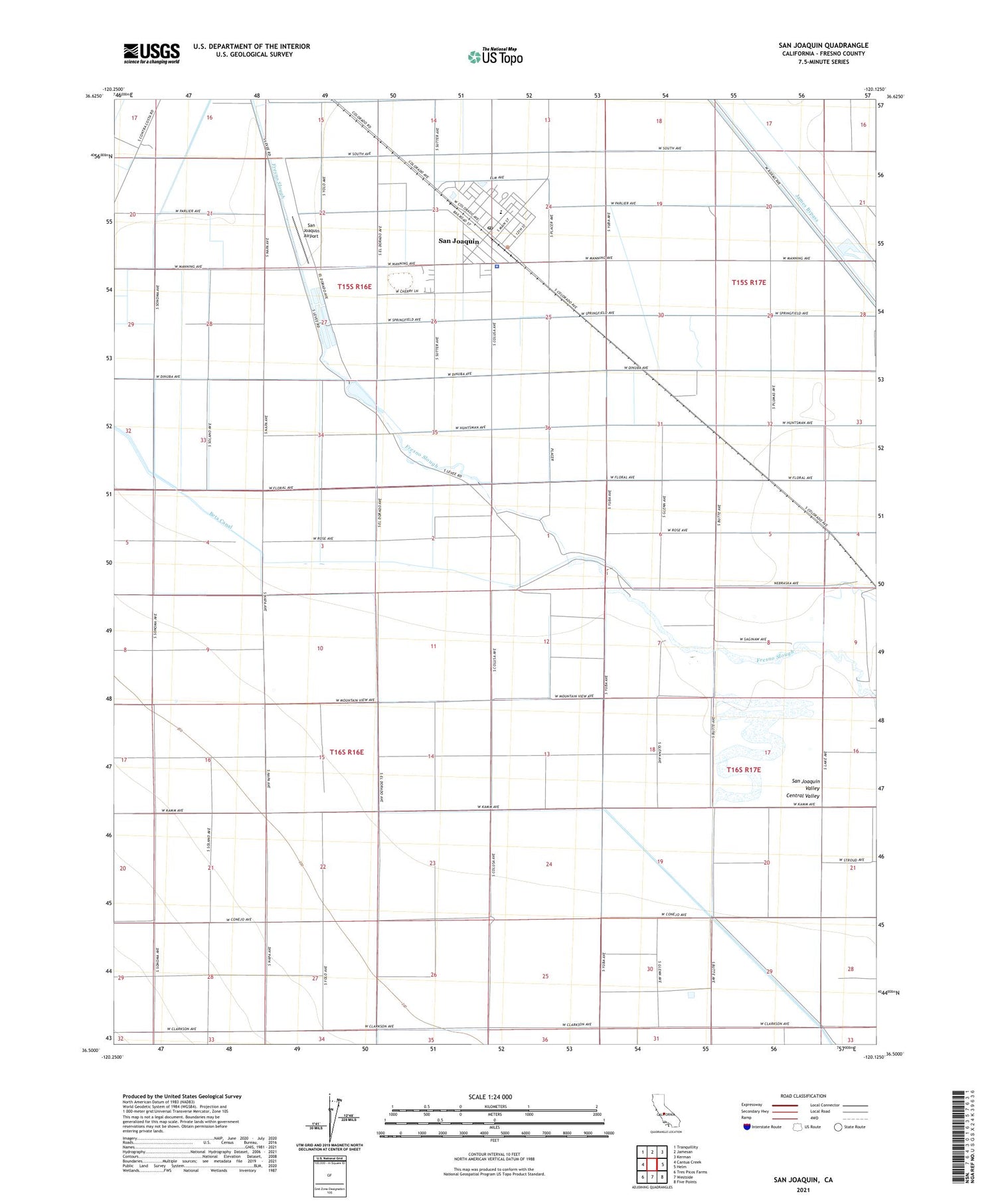 San Joaquin California US Topo Map Image