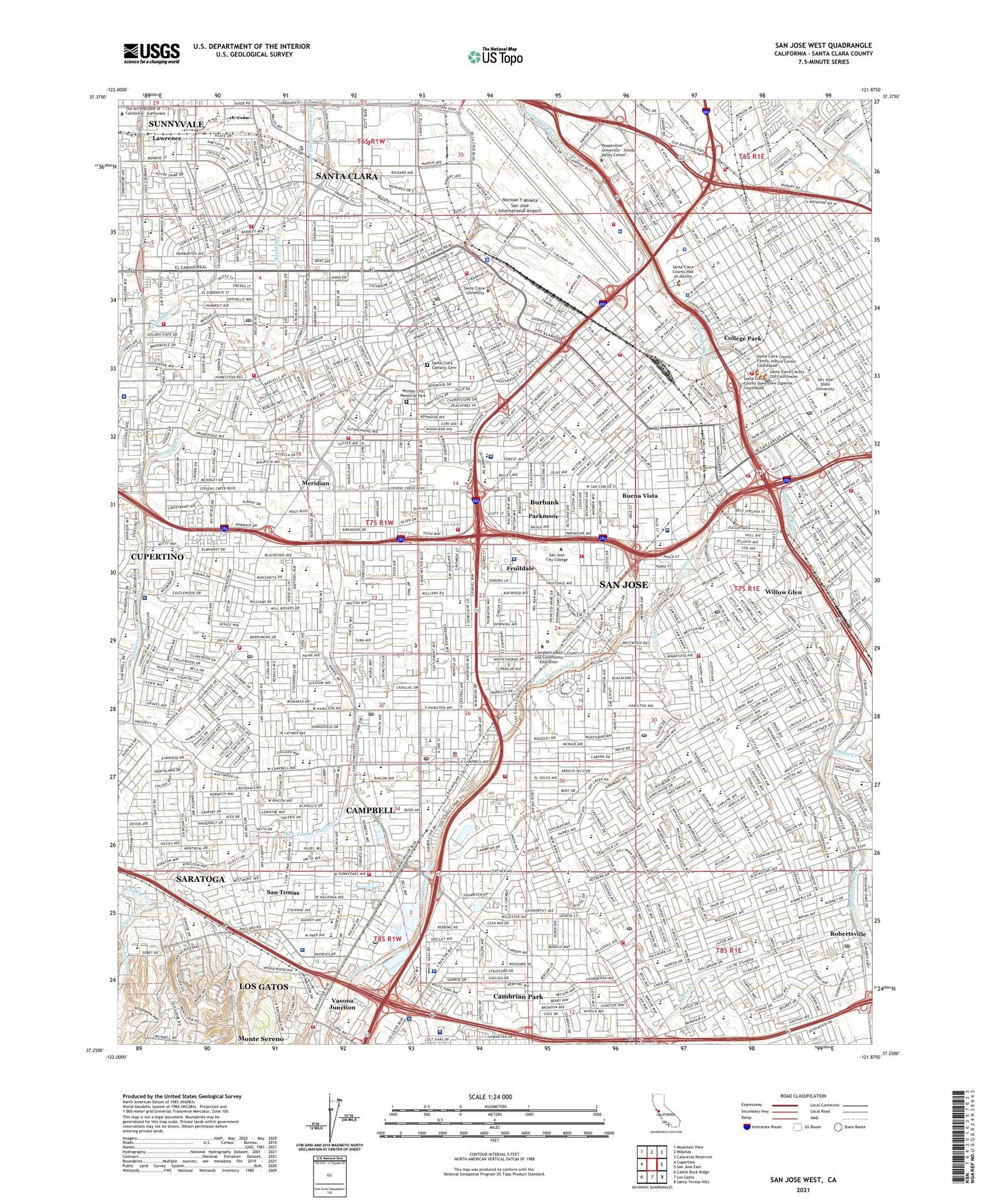 San Jose West California US Topo Map Image