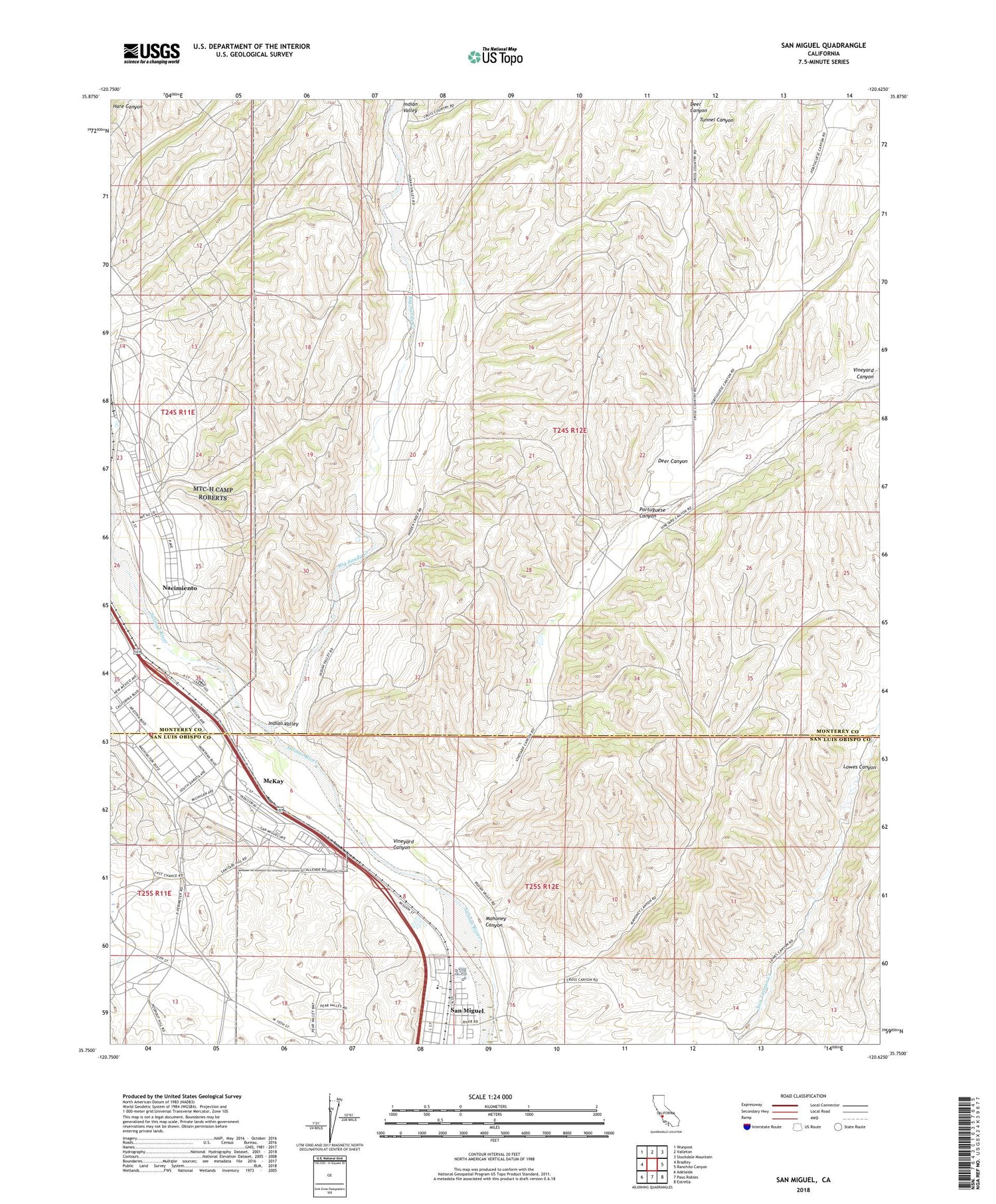 San Miguel California US Topo Map Image