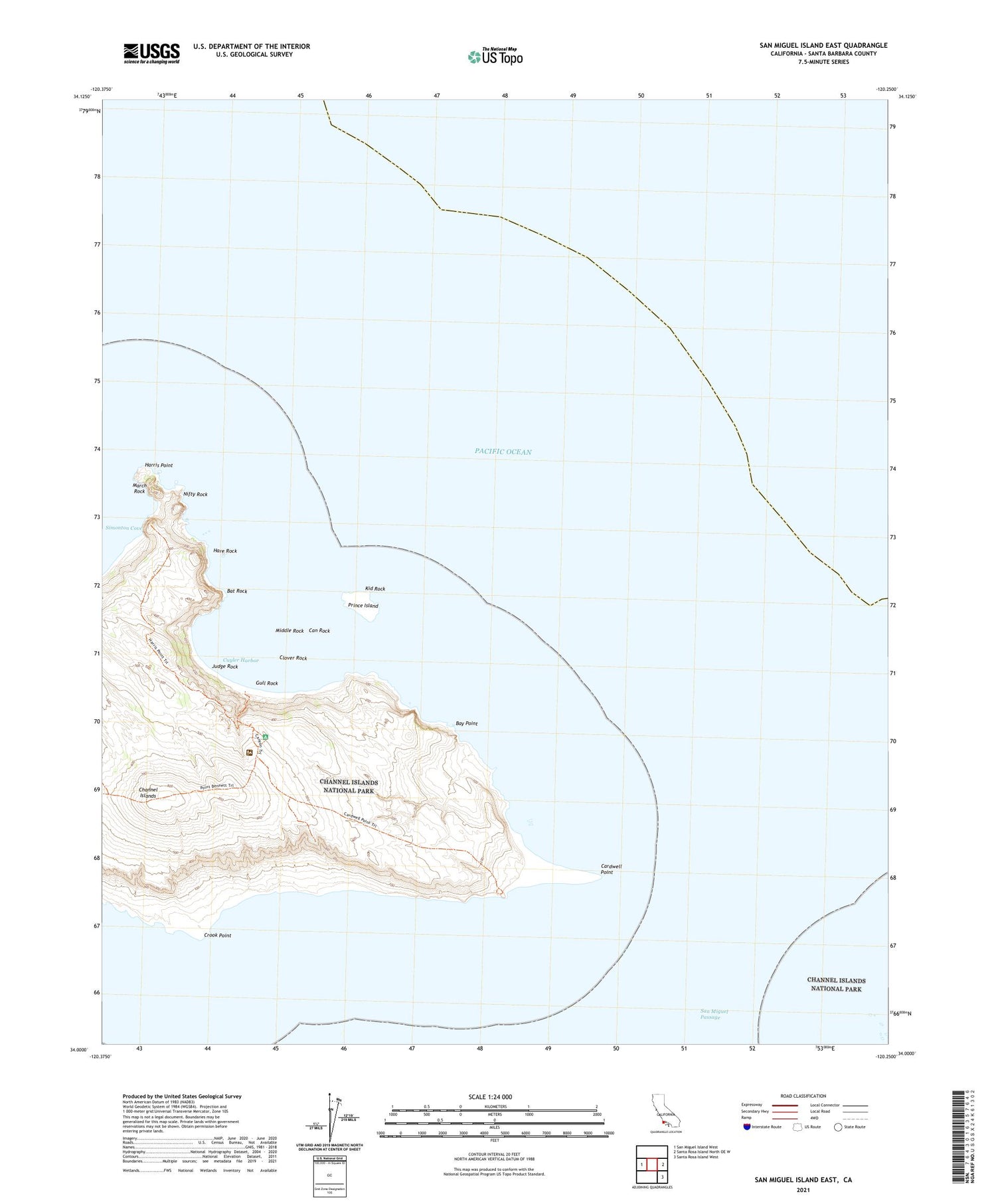 San Miguel Island East California US Topo Map Image