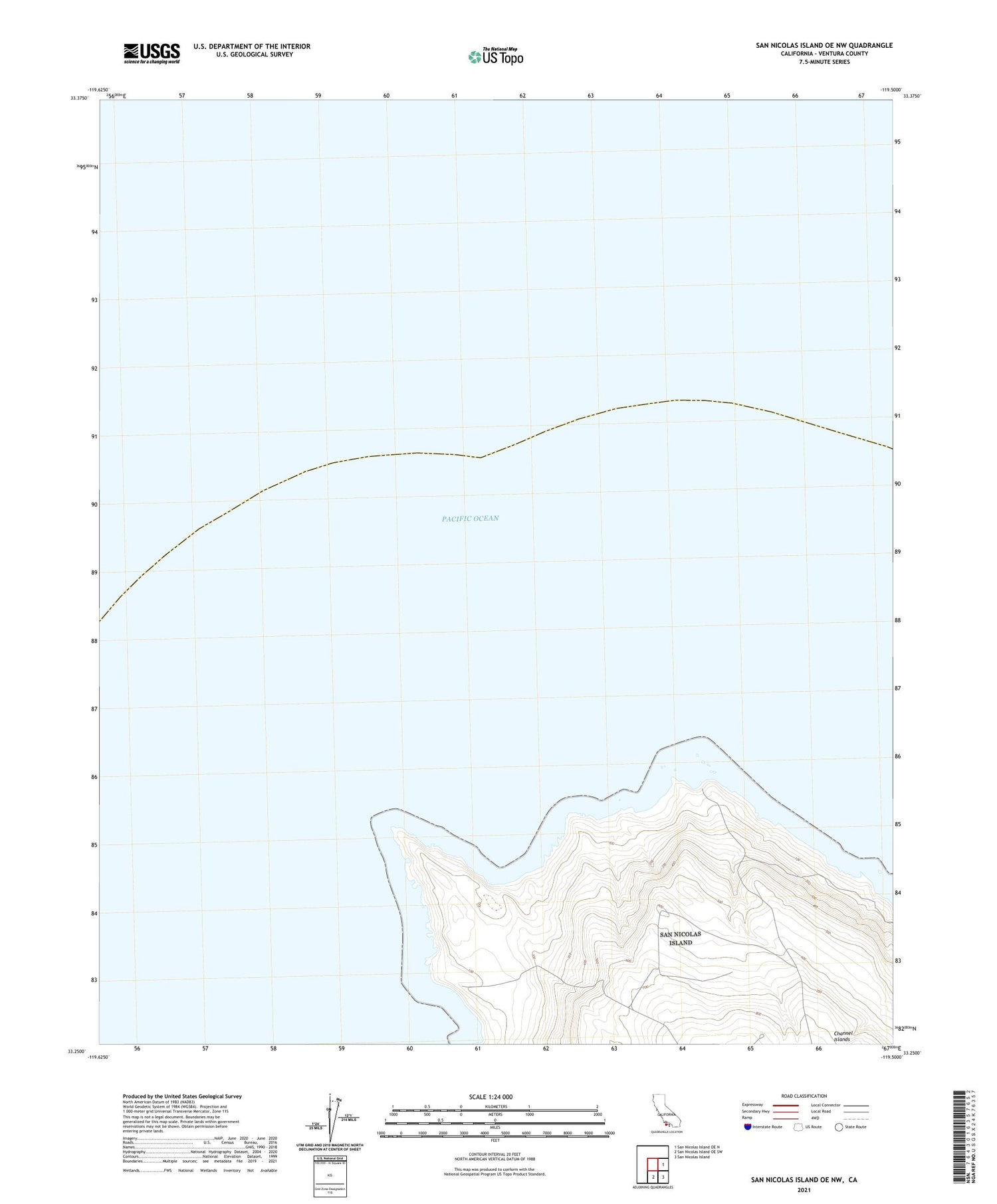 San Nicolas Island OE NW California US Topo Map Image