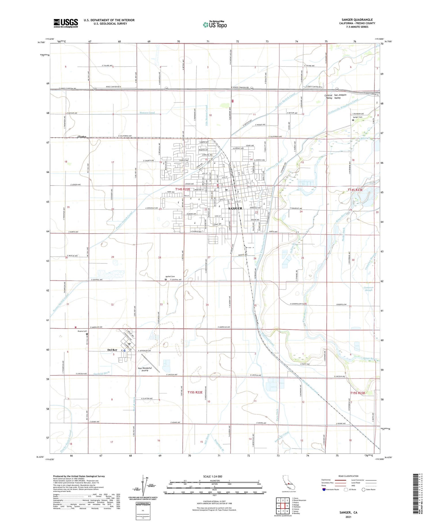 Sanger California US Topo Map Image