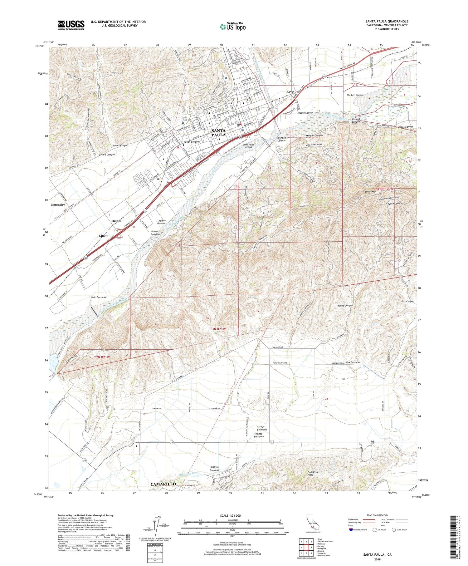 Santa Paula California US Topo Map Image