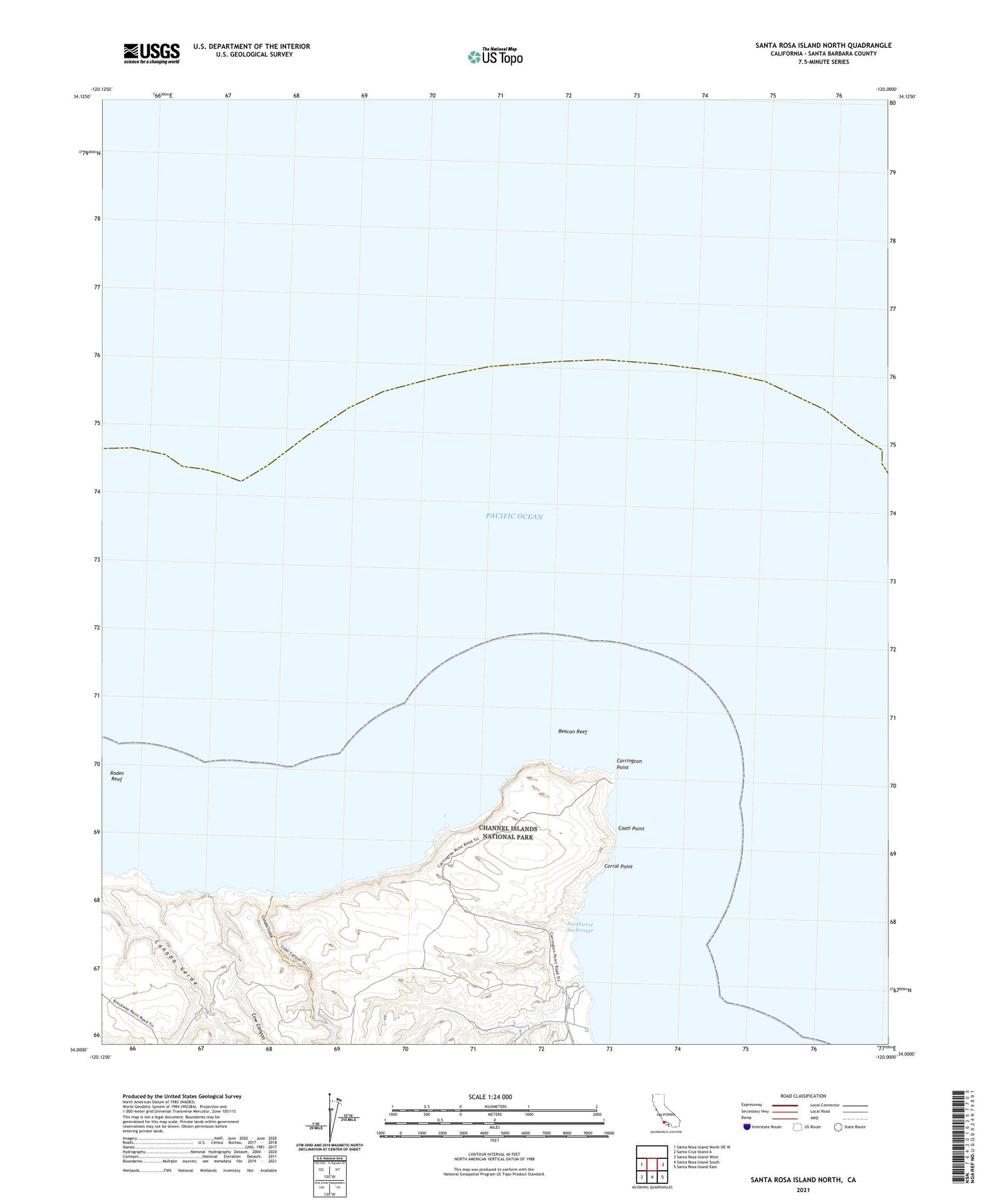 Santa Rosa Island North California US Topo Map Image