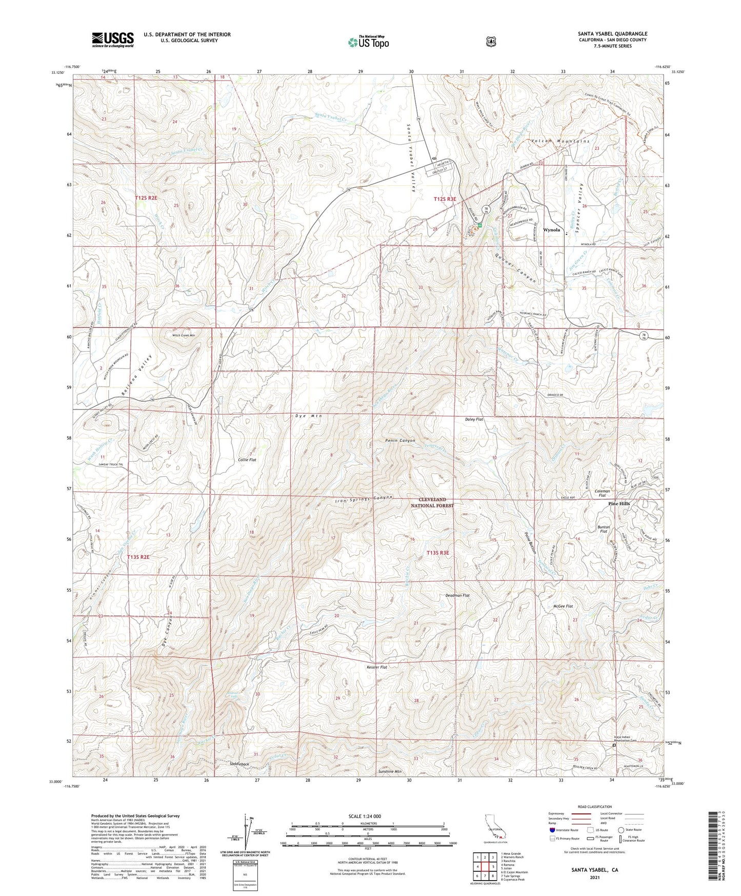 Santa Ysabel California US Topo Map Image