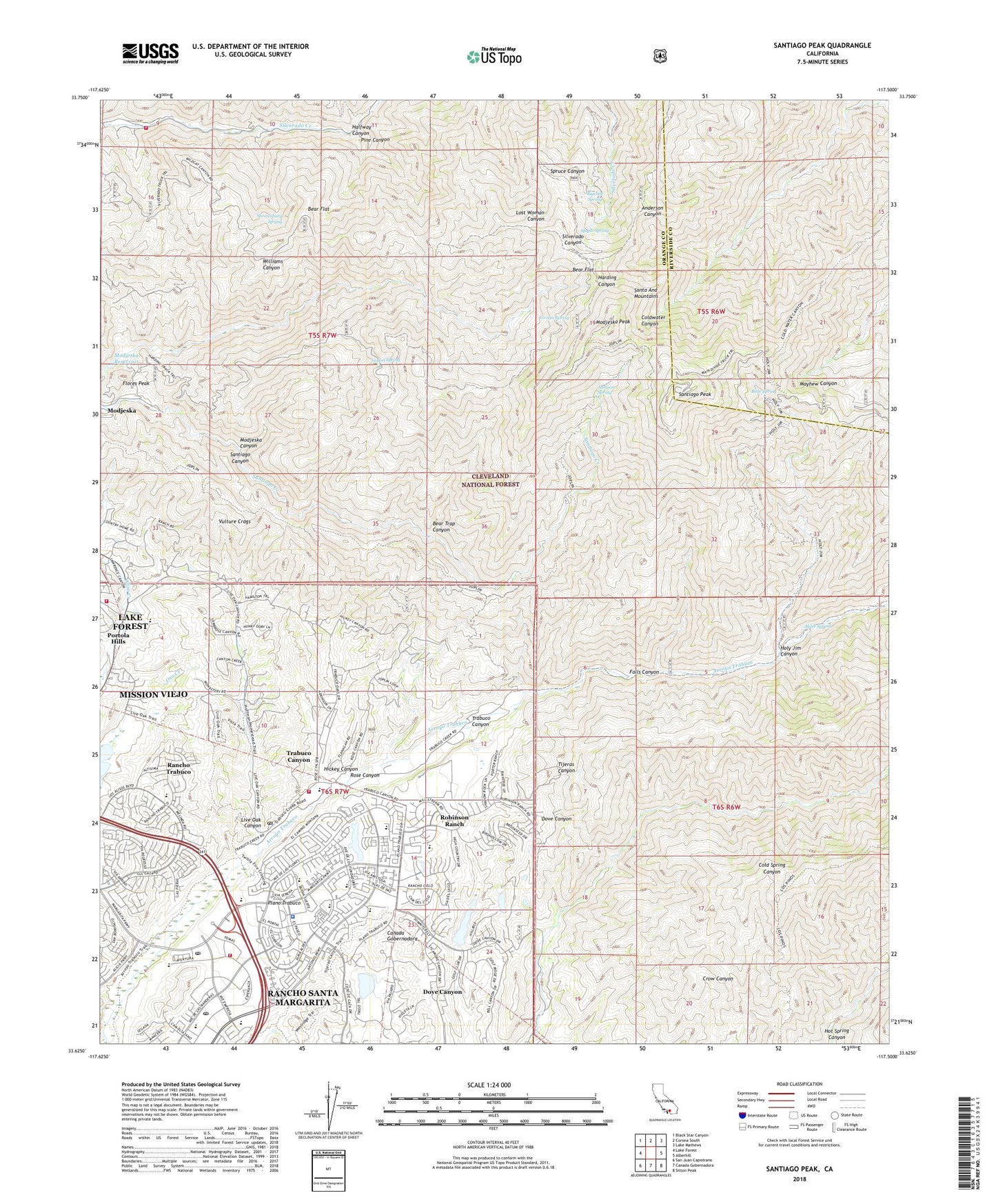 Santiago Peak California US Topo Map Image