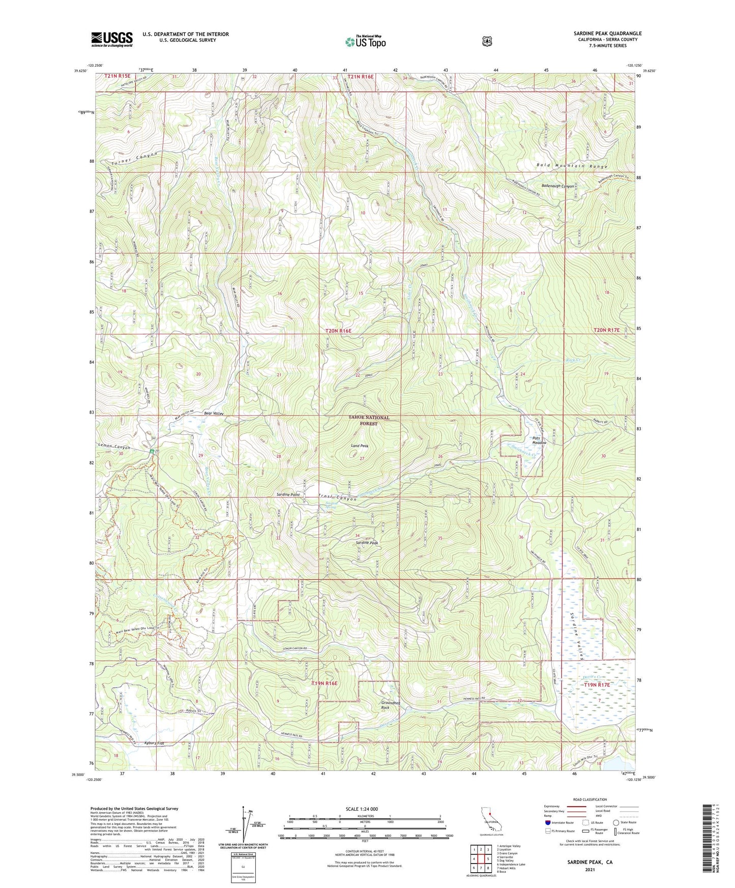 Sardine Peak California US Topo Map Image