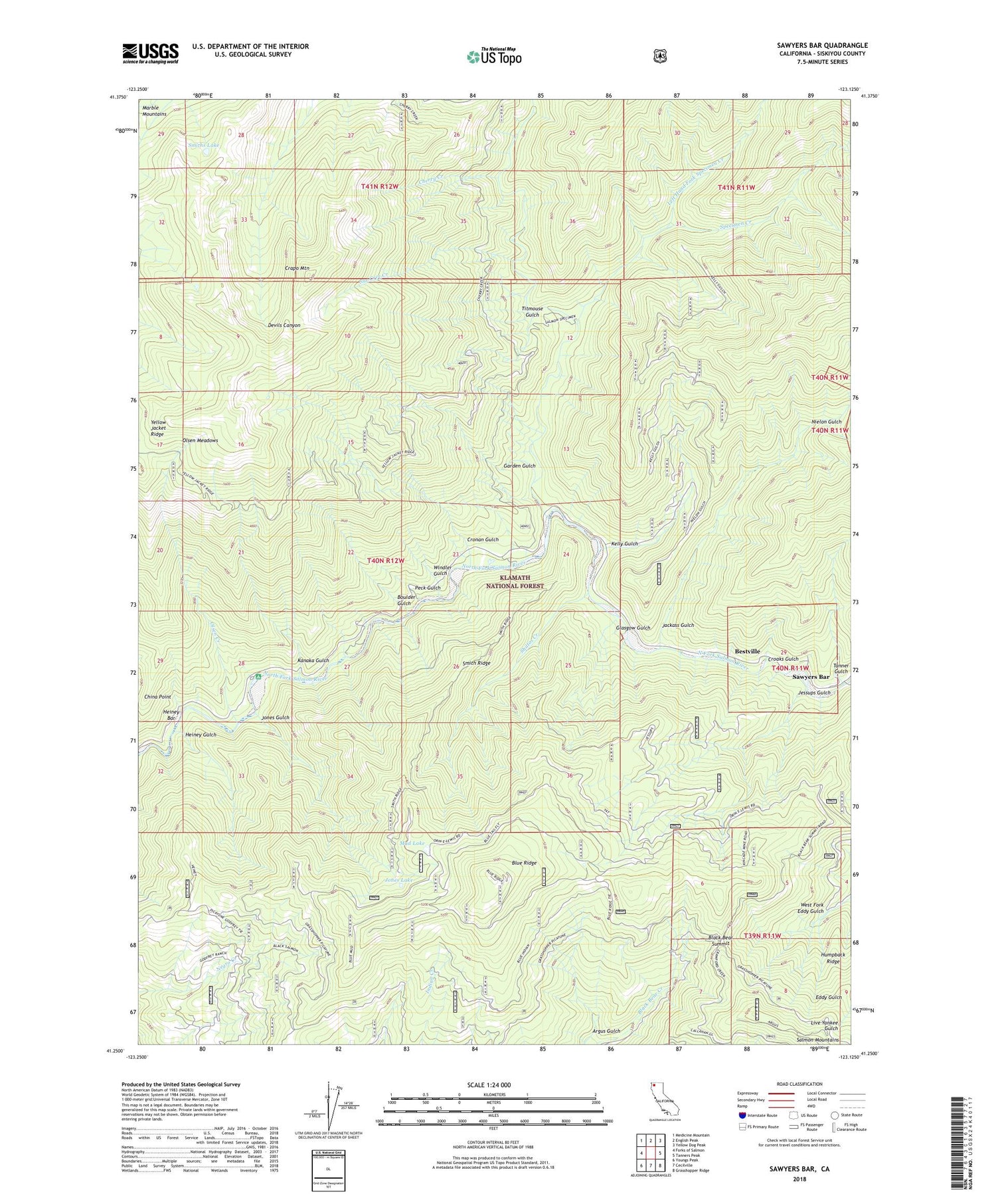 Sawyers Bar California US Topo Map Image