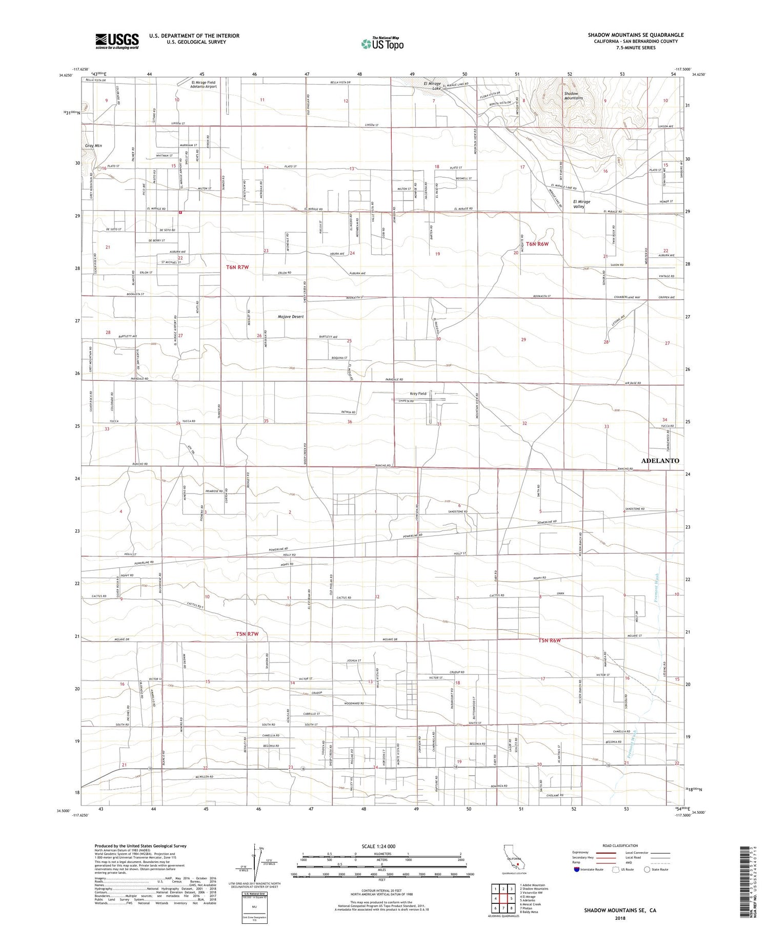 Shadow Mountains SE California US Topo Map Image