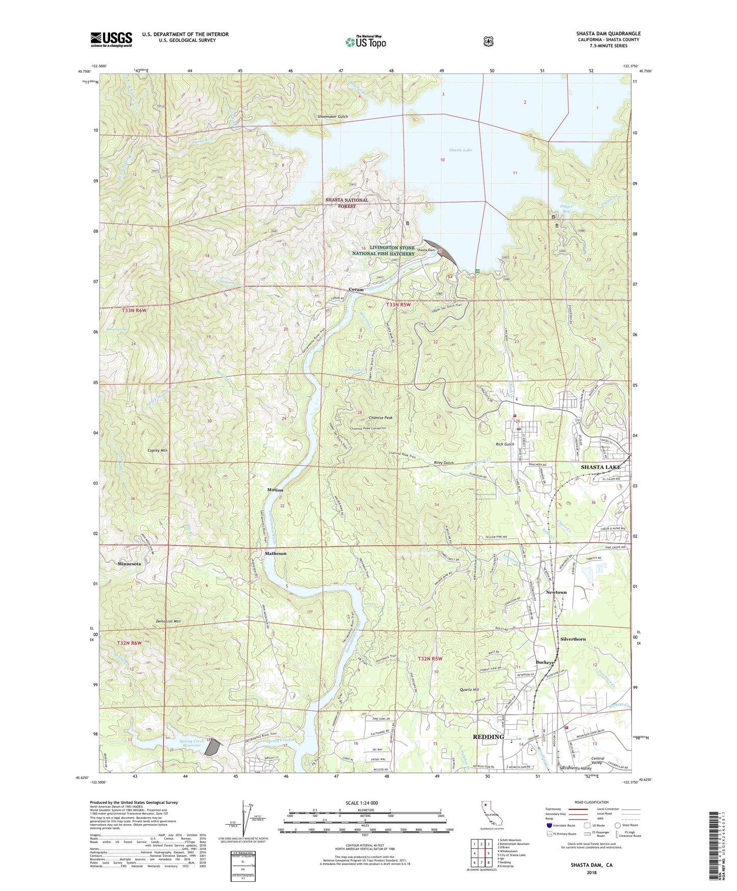 Shasta Dam California US Topo Map Image
