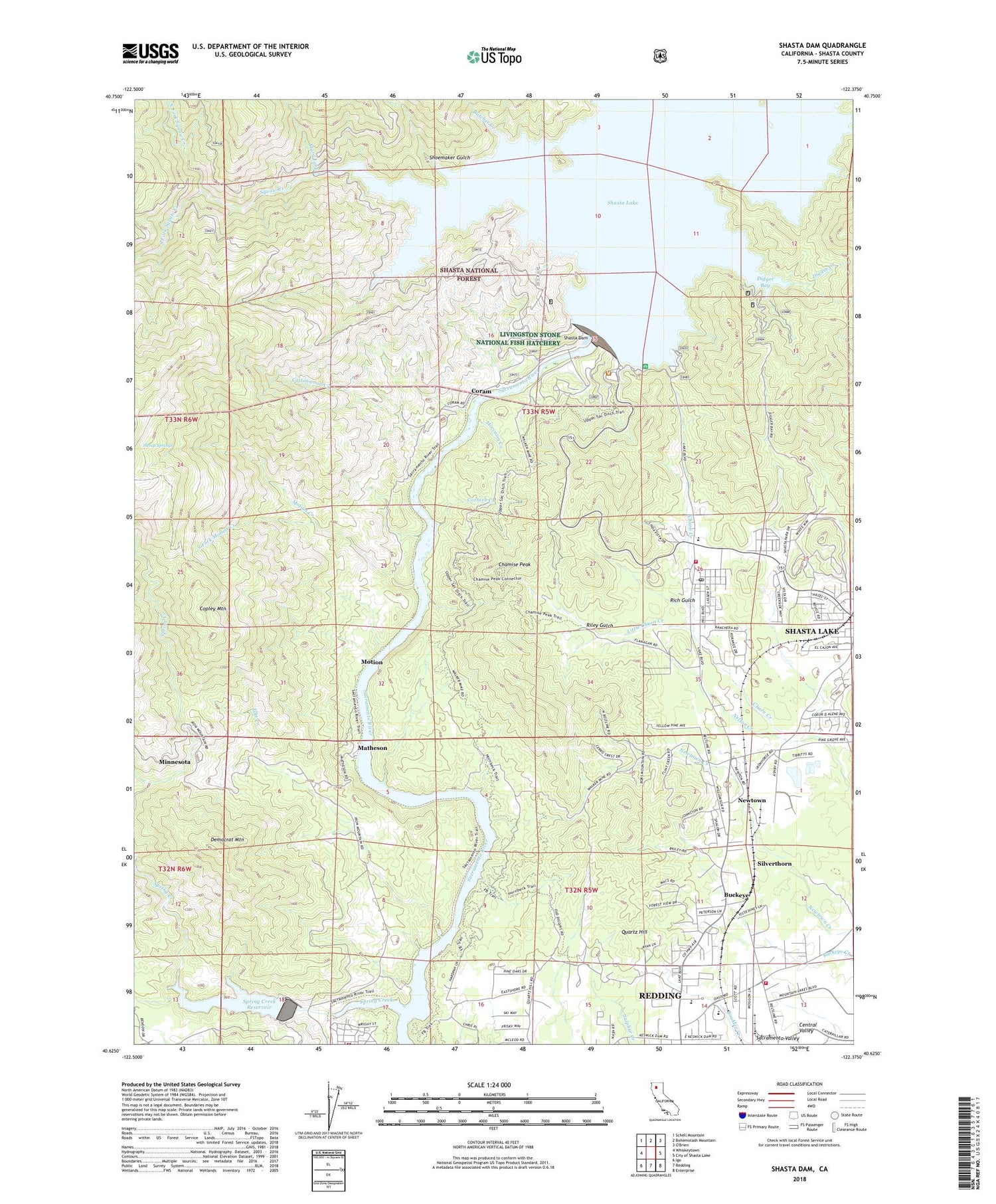 Shasta Dam California US Topo Map Image