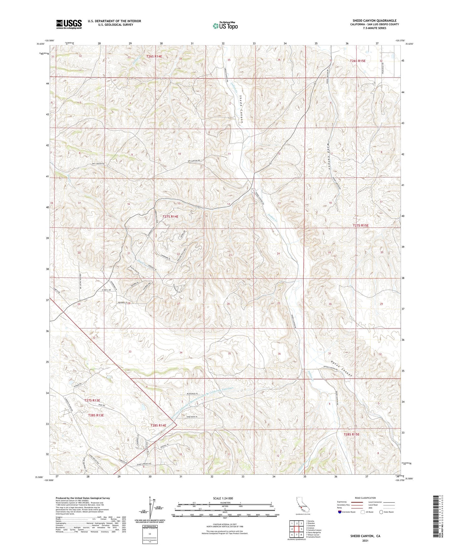 Shedd Canyon California US Topo Map Image