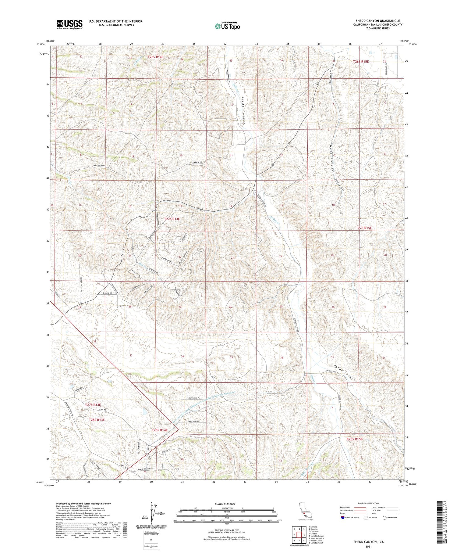 Shedd Canyon California US Topo Map Image
