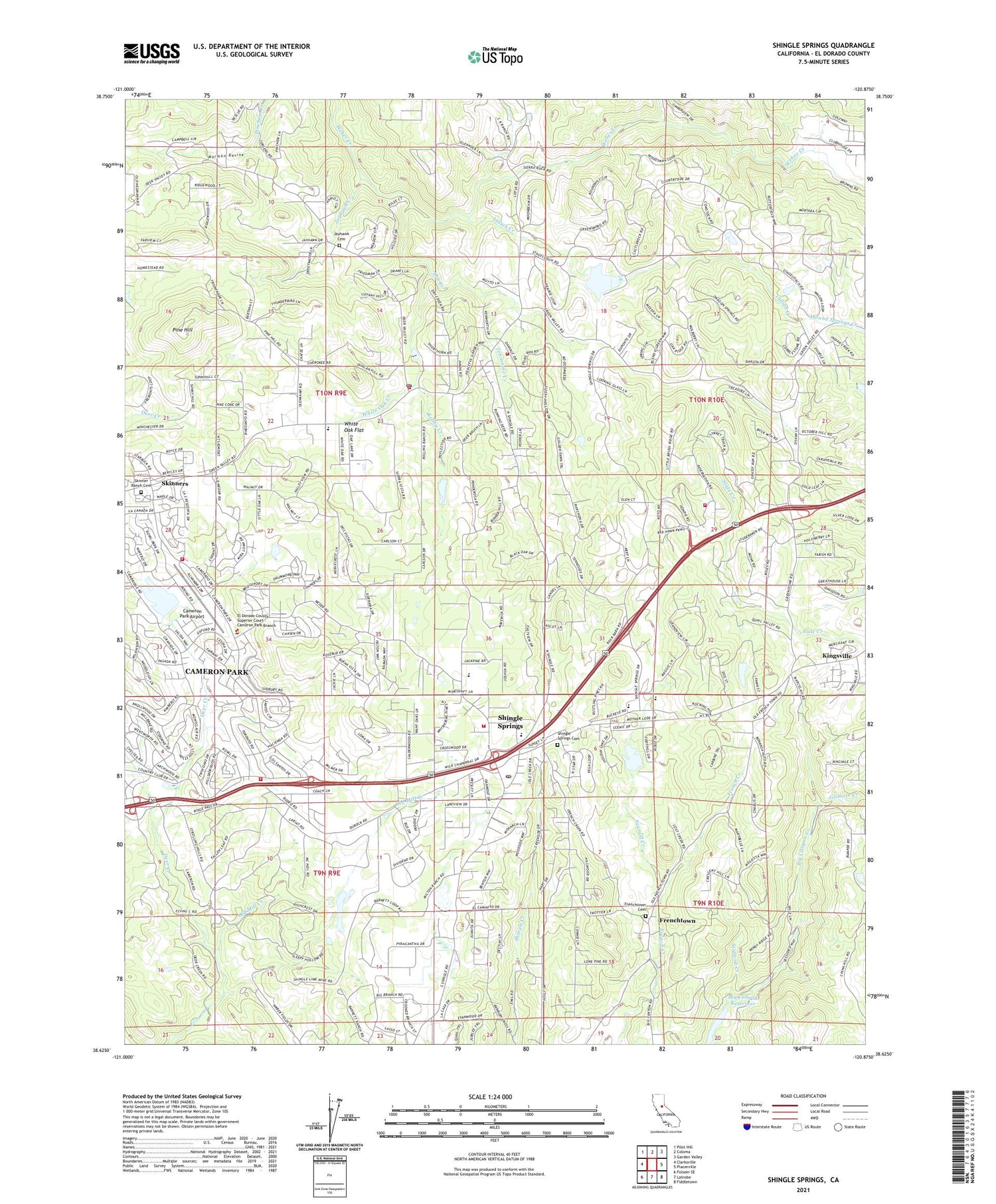 Shingle Springs California US Topo Map Image