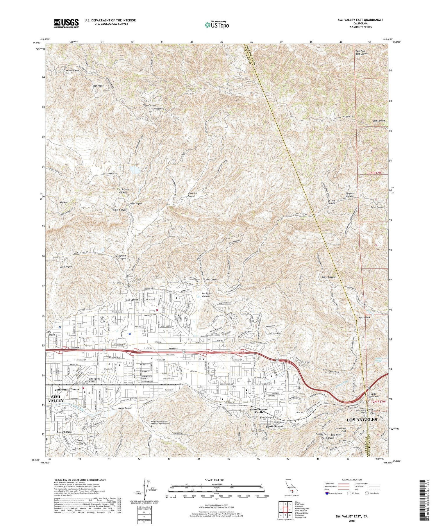 Simi Valley East California US Topo Map Image