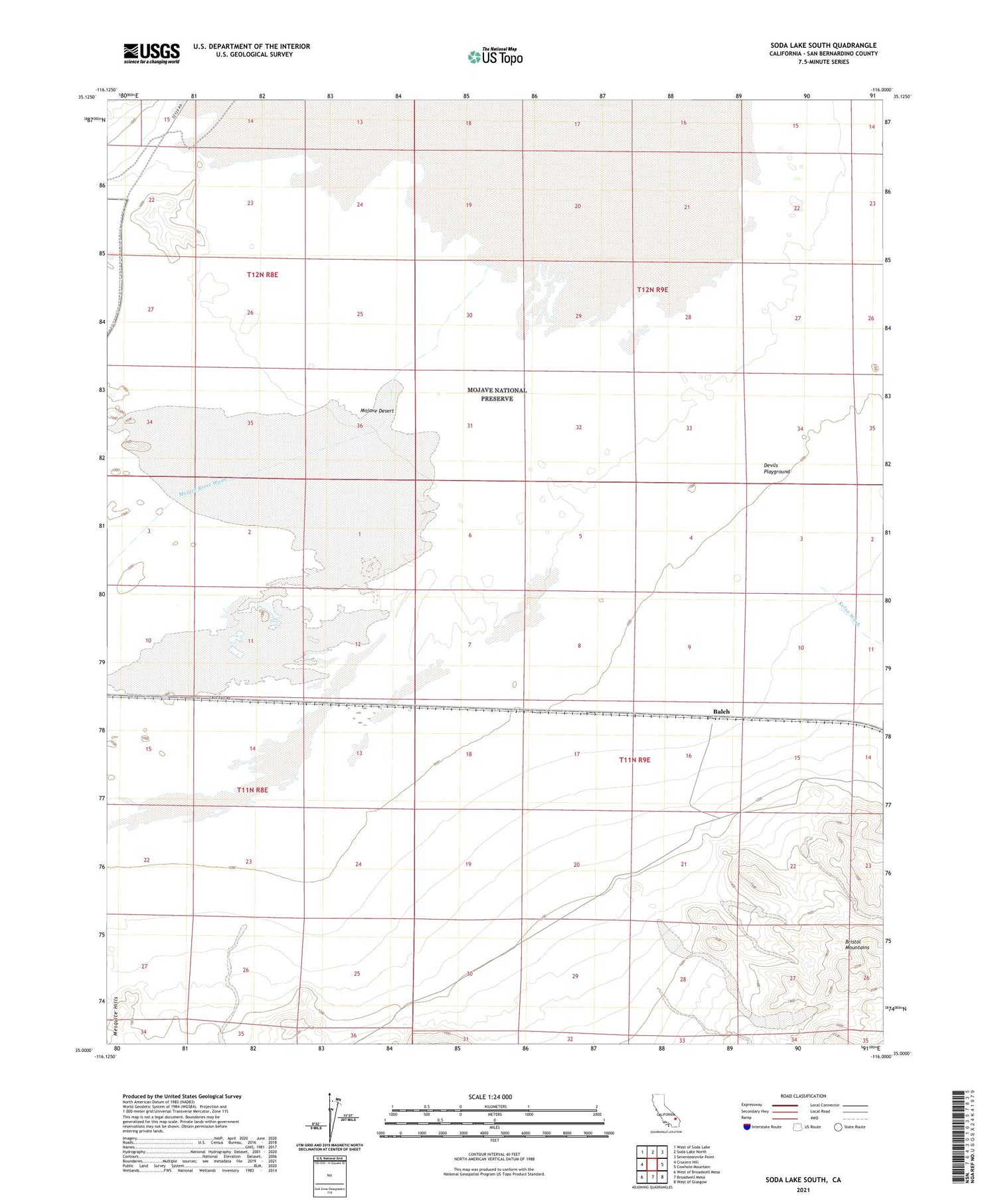 Soda Lake South California US Topo Map Image